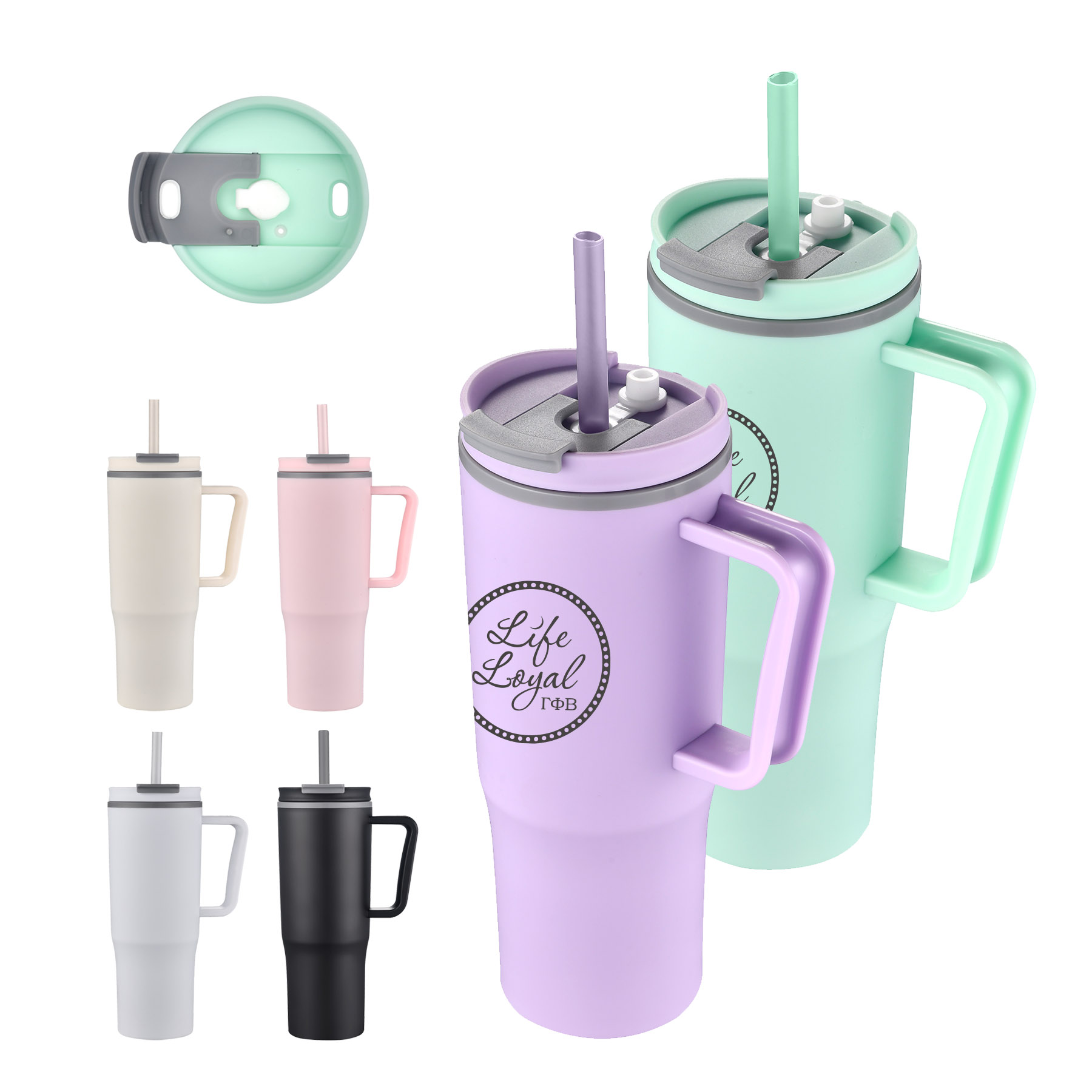 30 oz. Plasitc Handle Mug with Twist Closure Straw Lid 2