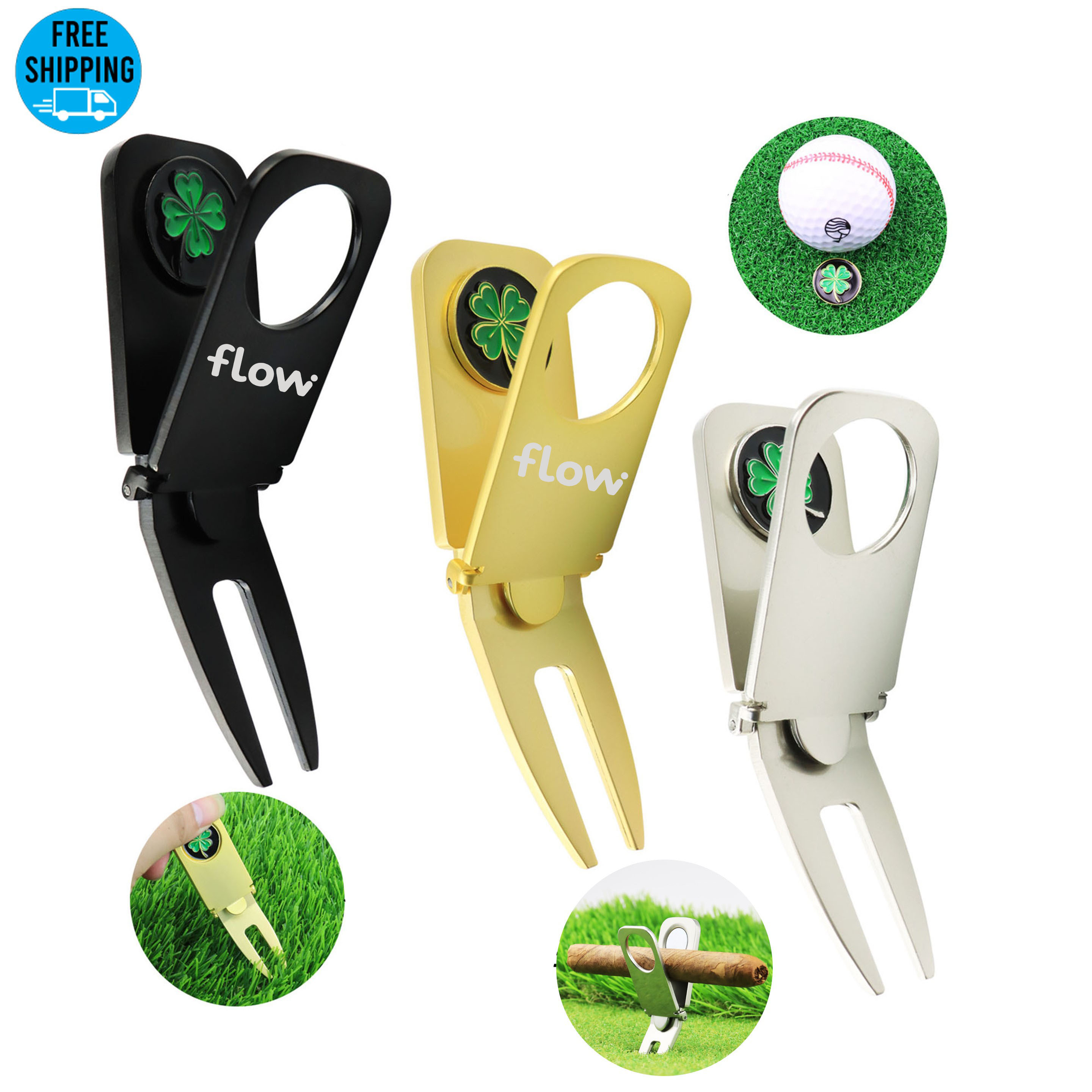 Zinc Alloy Golf Divot Tool Cigar Holder with Ball Marker 5
