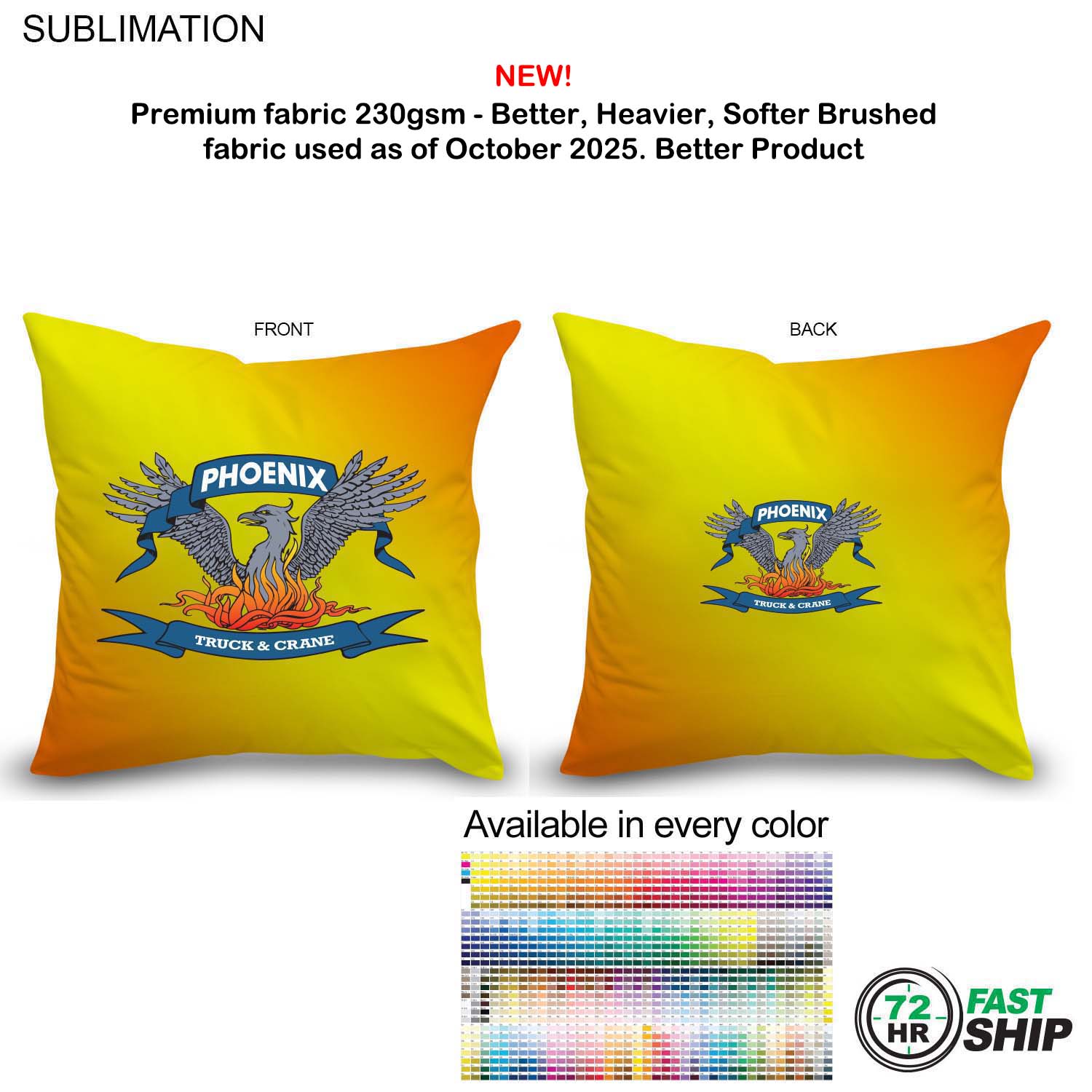 72 Hr Fast Ship - Sublimated Large Throw Cushion, 16x16, Invisible Zipper Closure, Removable insert 3