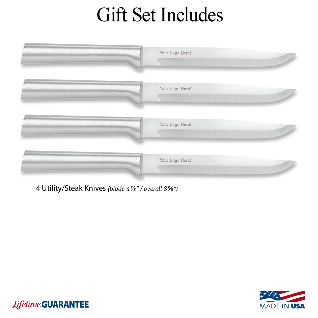 Four Utility/Steak Knives Gift Set w/ Silver Handle 4