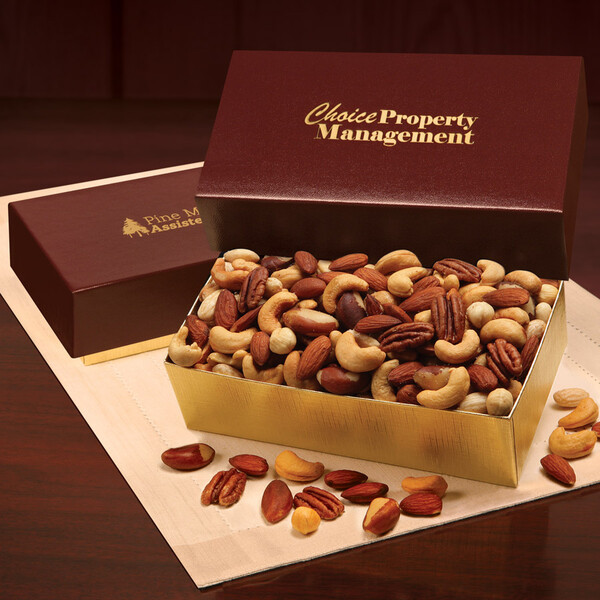 Deluxe Mixed Nuts in Burgundy & Gold Gift Box 2
