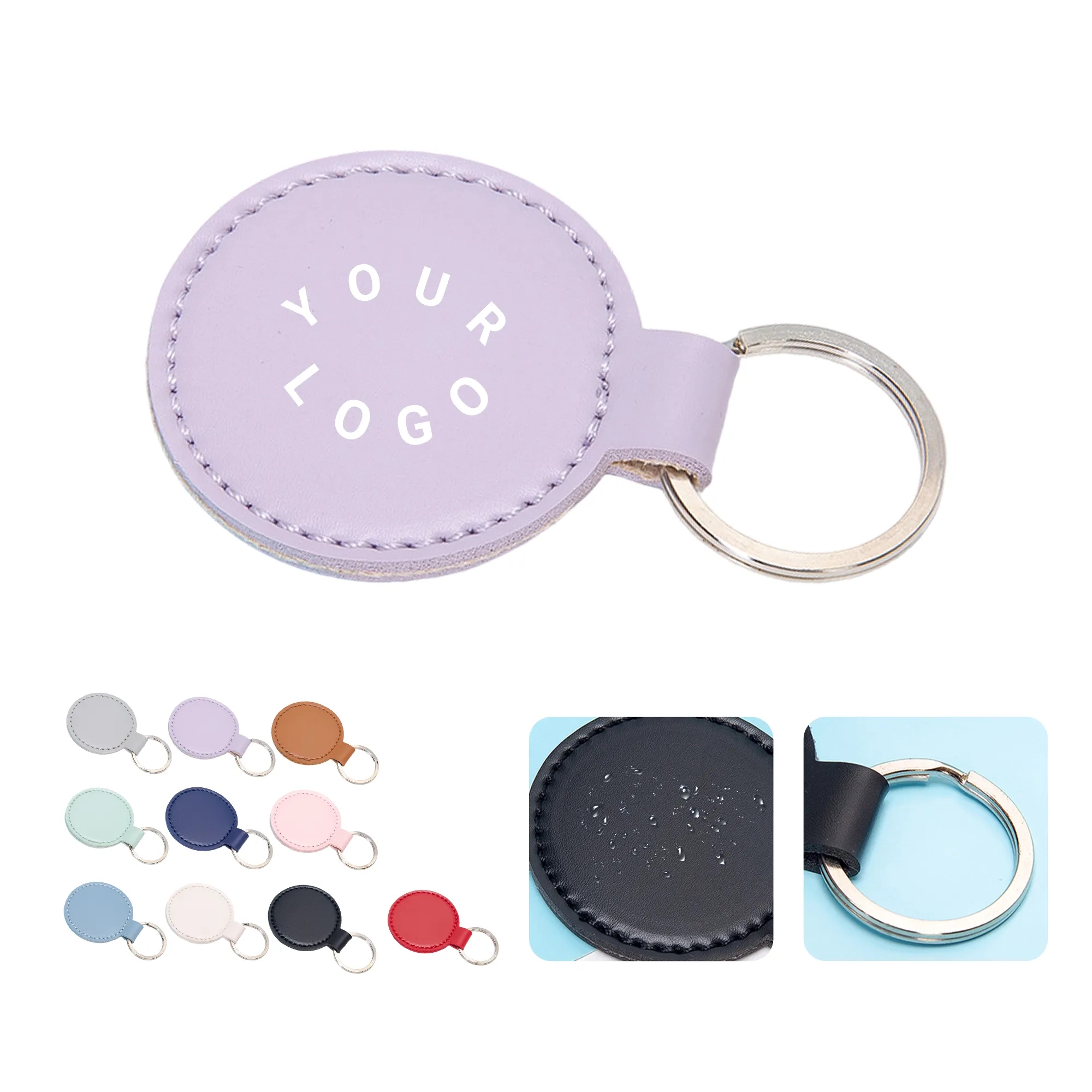 PU Leather Round Keychain with Dual Screw Fastening 3