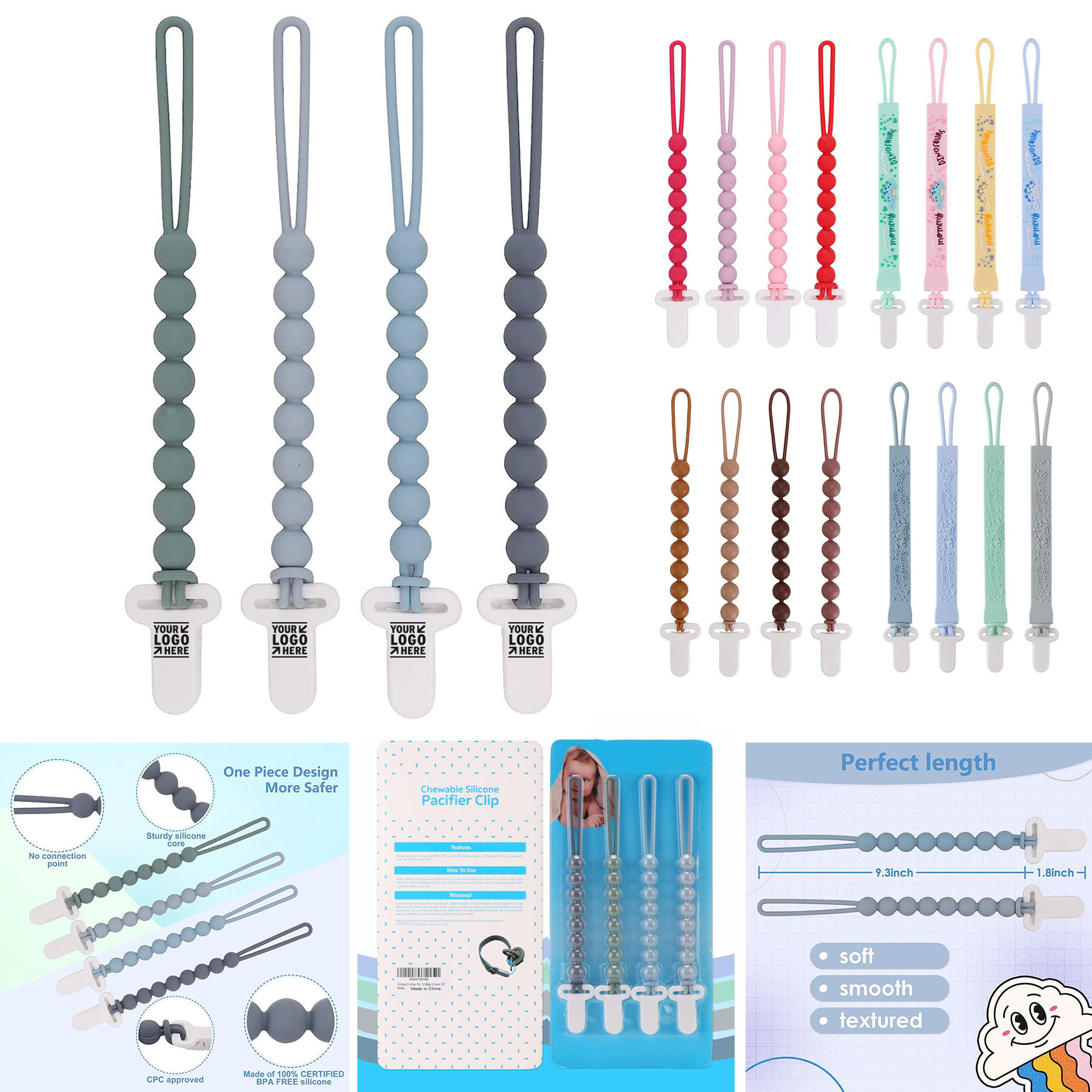 Boys Girls 4-Pack Silicone Pacifier Clips Flexible Teething Relief Rust-Free Holders Baby Essentials 2