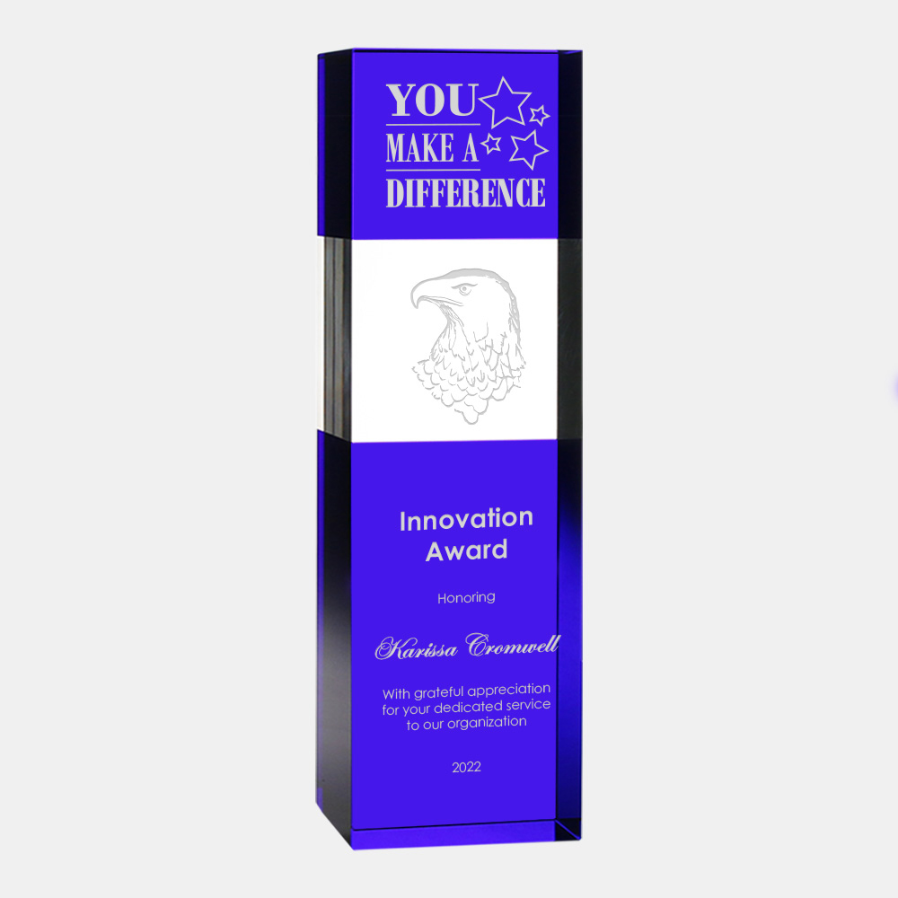 BLUE/CLEAR COLUMN OPTIC CRYSTAL AWARD 3