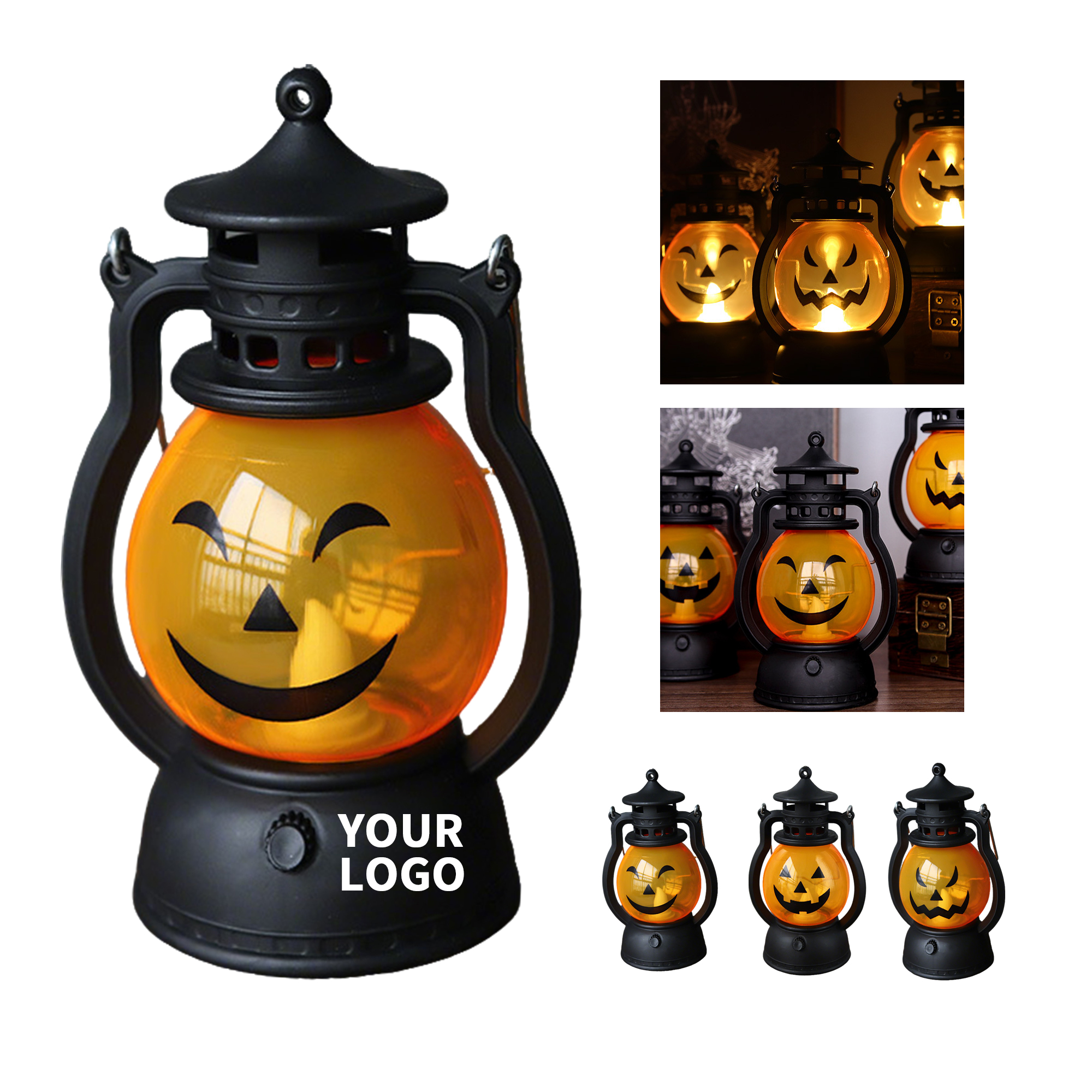 PVC Pumpkin Lantern With Carry Base 2.28" Length X 3.03" Width X 4.92" Height 1