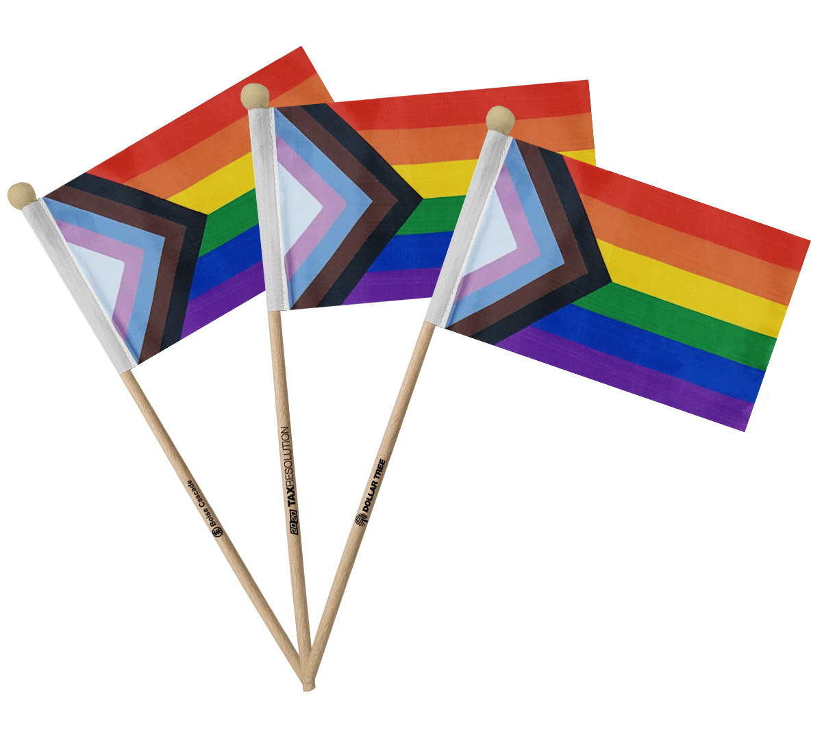 LGBTQ+ 4"x6" Progress Pride Flag With Wooden 12 " Pole V1 - Official Design 1