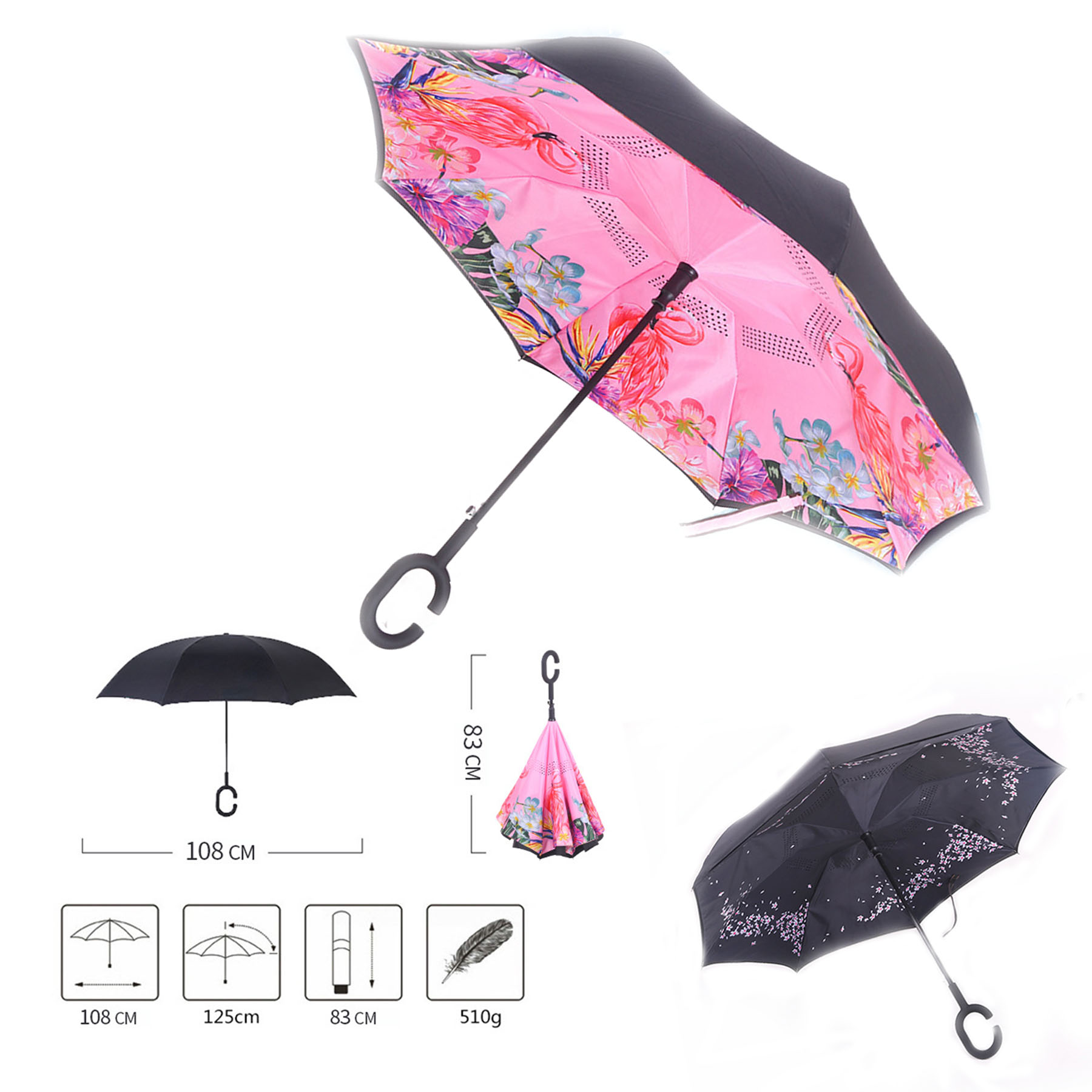 Auto-Open Reverse Inverted Inside Out Double Layer Umbrella 2