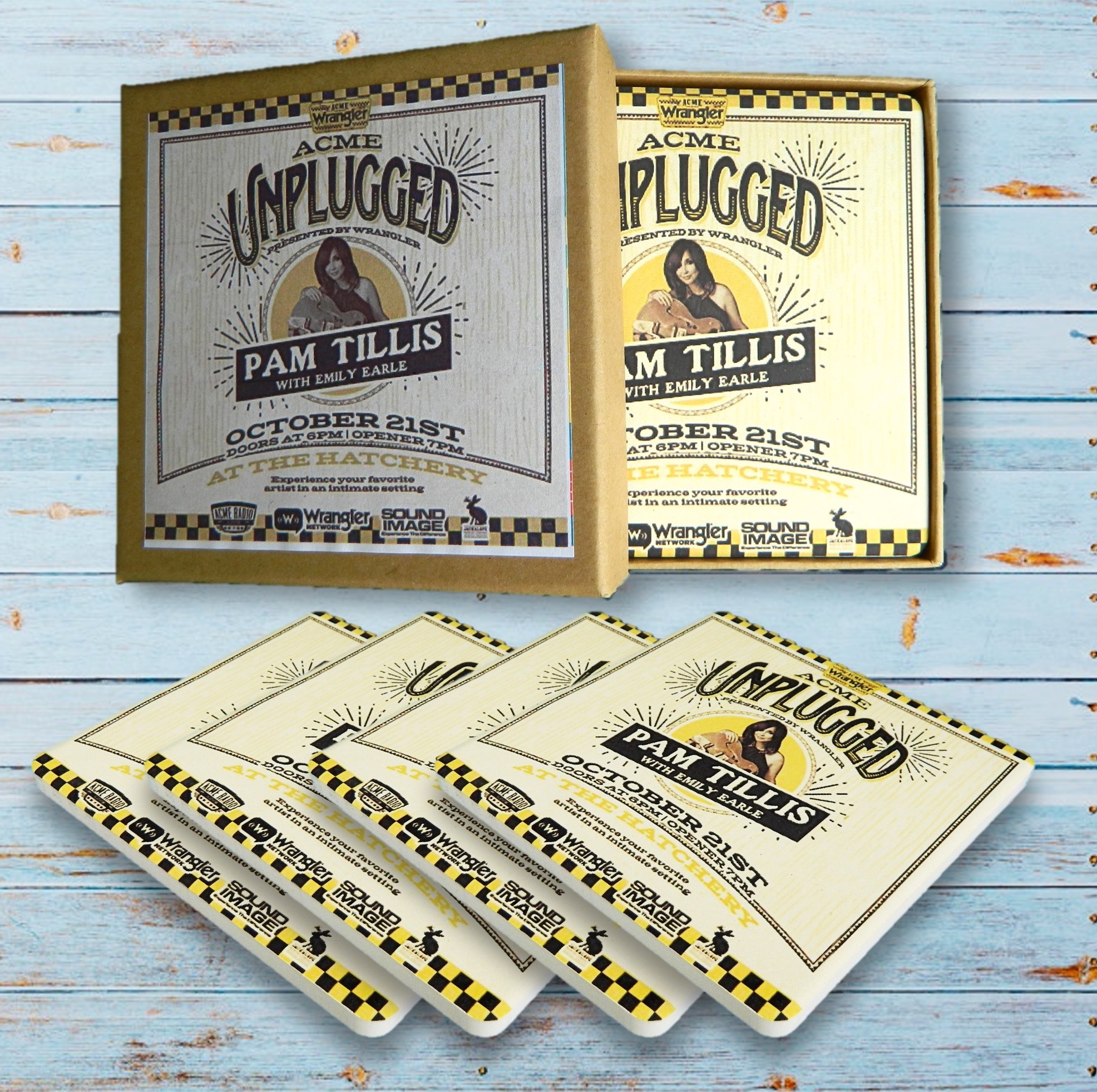 4 Square Absorbent Stone Coaster Gift Box Set with Printed Label 6