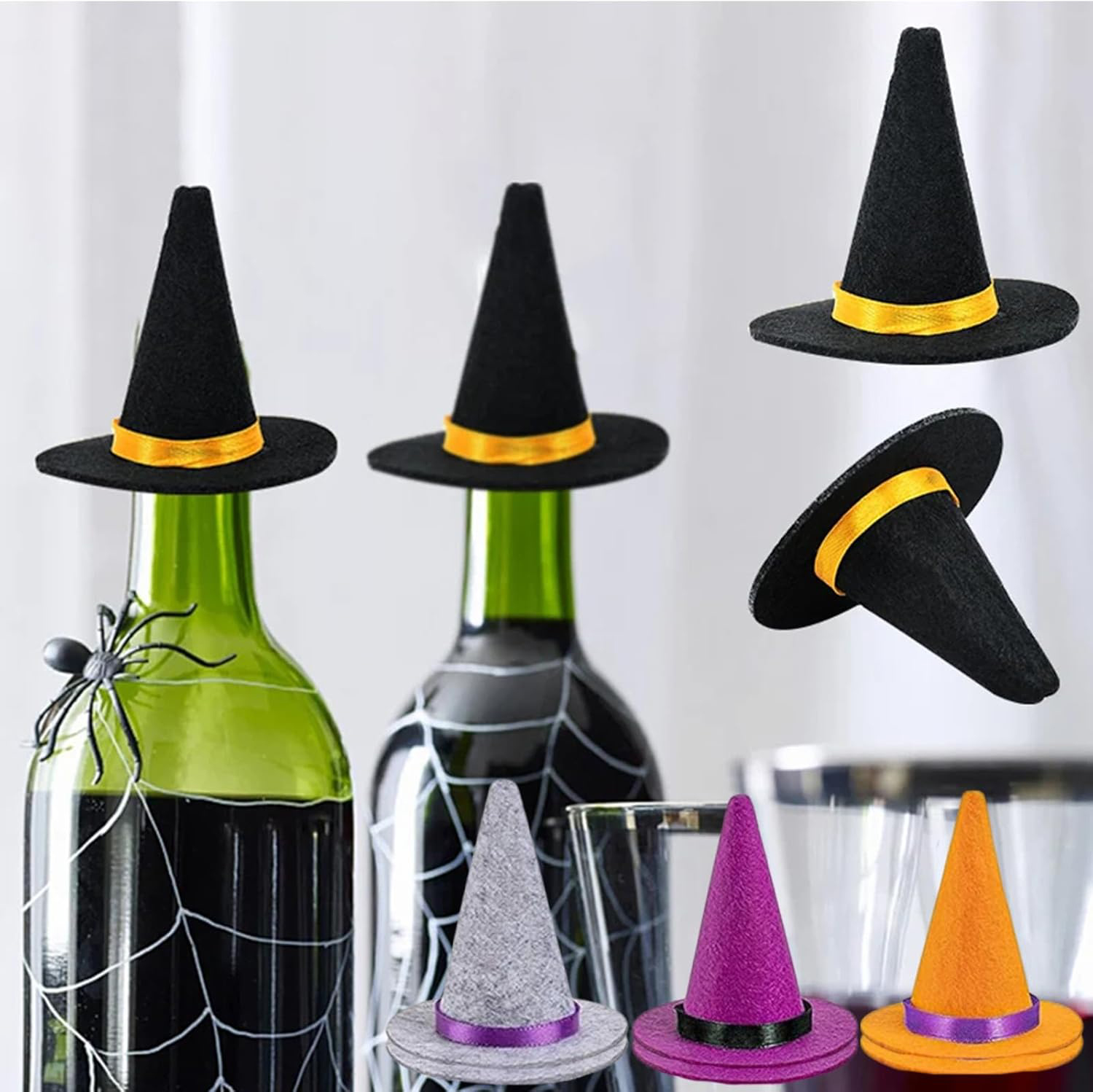 Mini Halloween Felt Wine Bottle Witch Hats 6