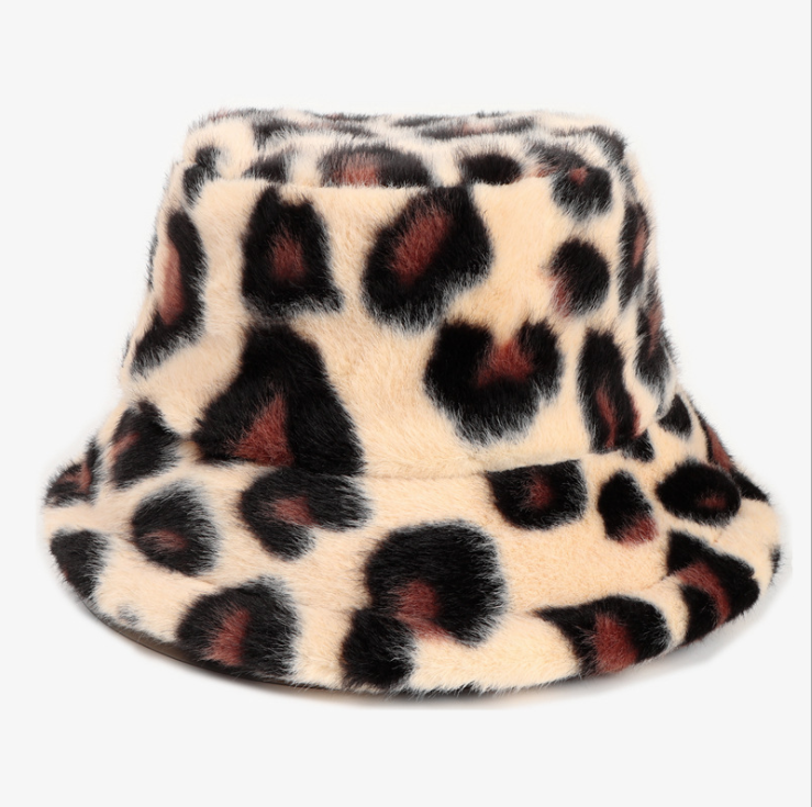 New plush leopard pattern bucket hat winter 9