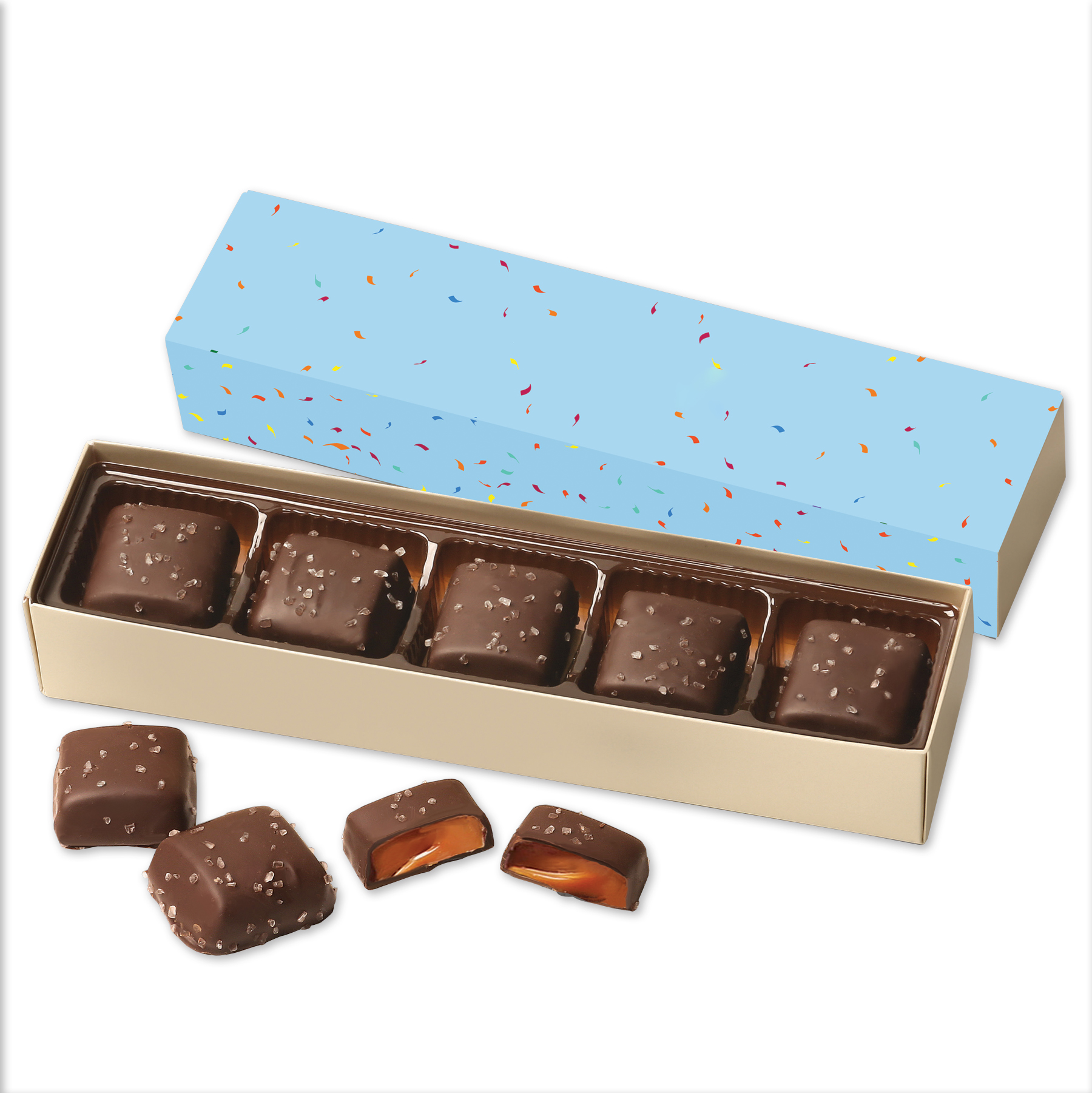 Chocolate Sea Salt Caramels Flight with Confetti Wrap 2