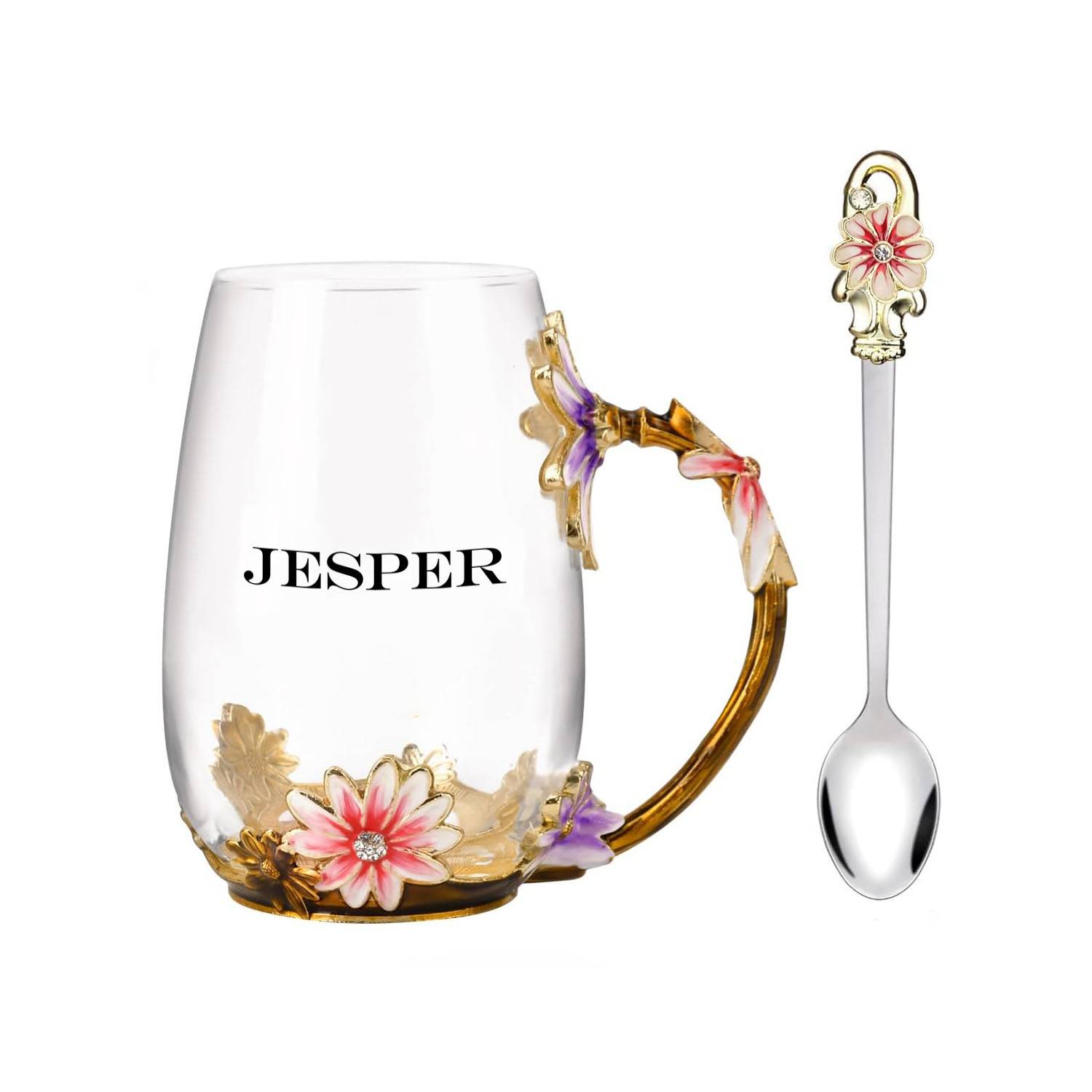 Enamel Colored Glass Mug with Spoon 12