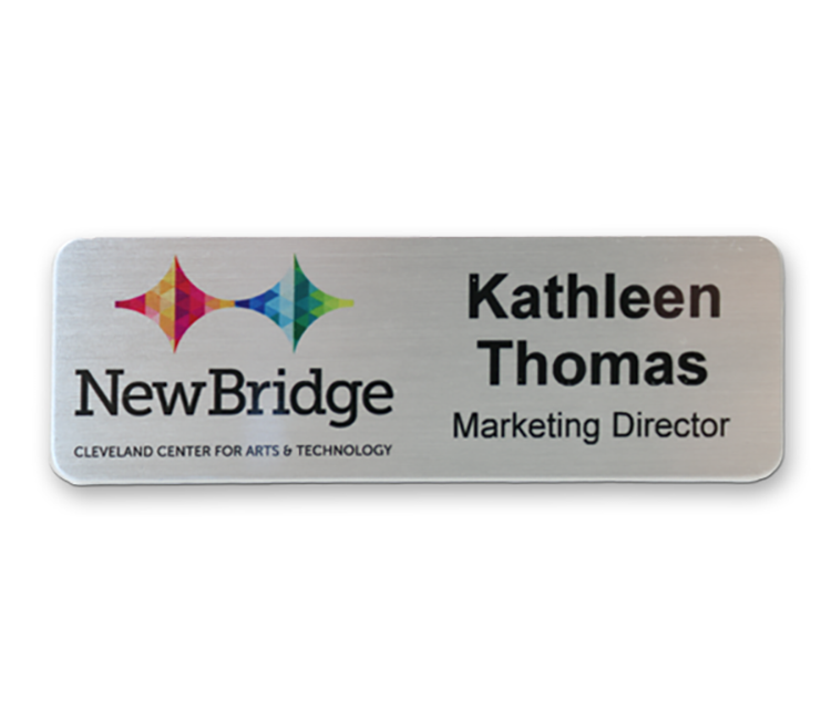 The Athena full color .040 metal name badge 1" x 3" 5