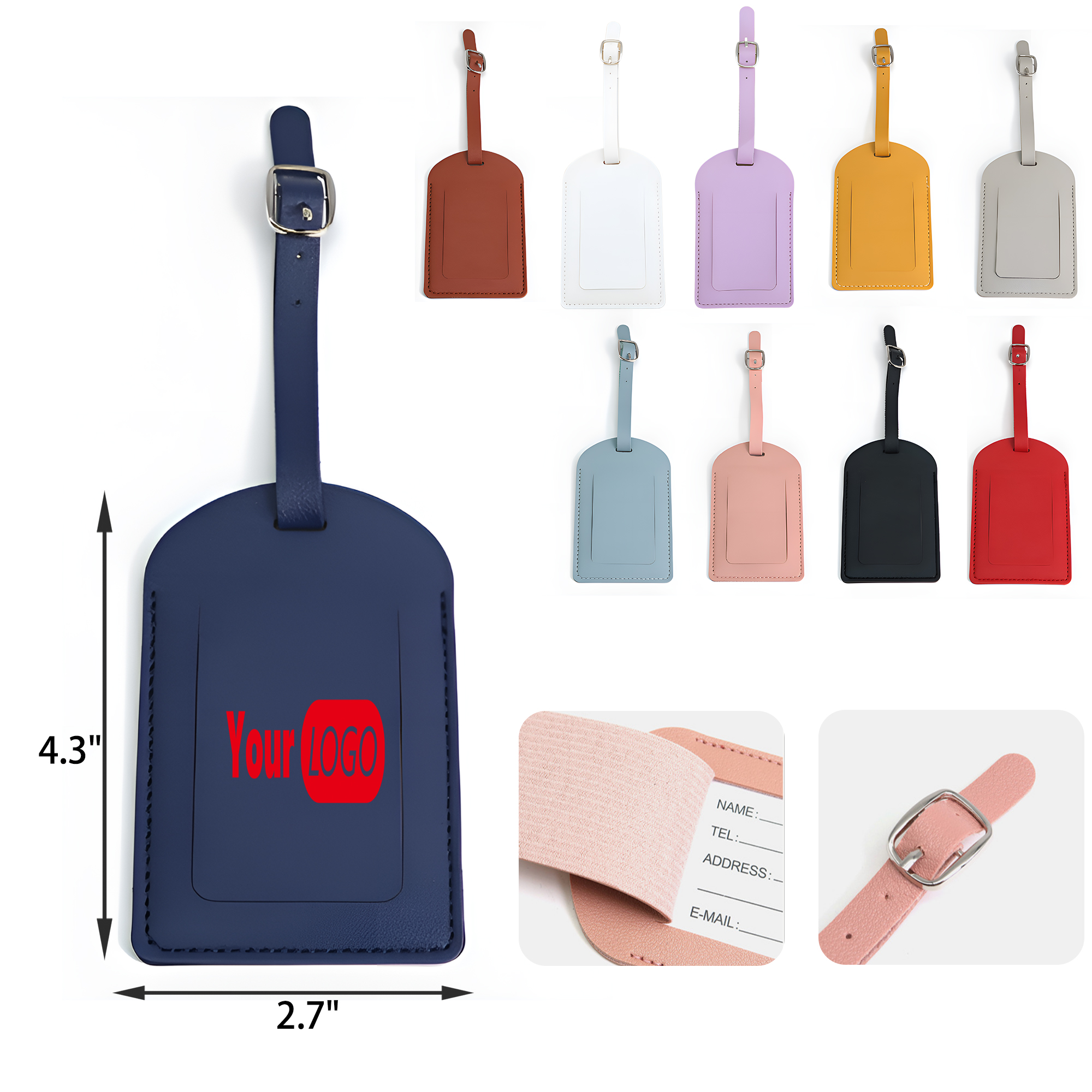 MOQ 50 PCS Visible PU Leather Luggage Name Tag 5