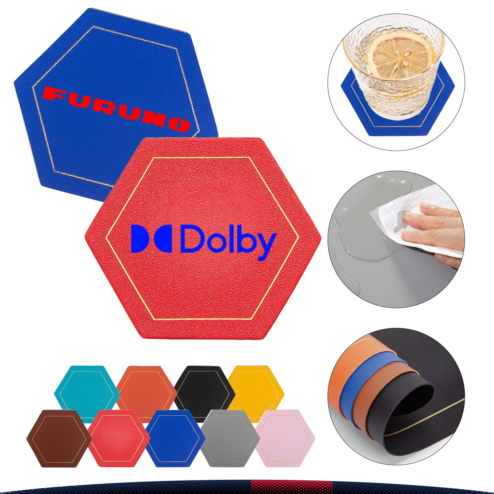 Hexagon PU Leather Coaster 6