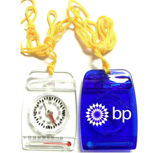 Three in one kit with compass, whistle and thermometer.