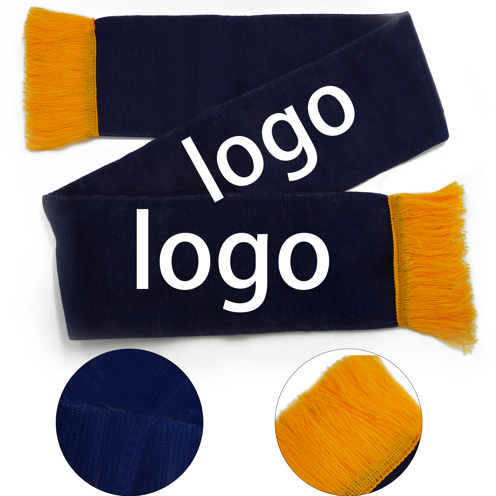 Double-Sided Custom Knitted Soccer Scarf with fringe 2