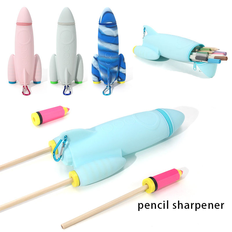 Rocket Shape Silicone Pencil Case With Pencil Sharpener 2
