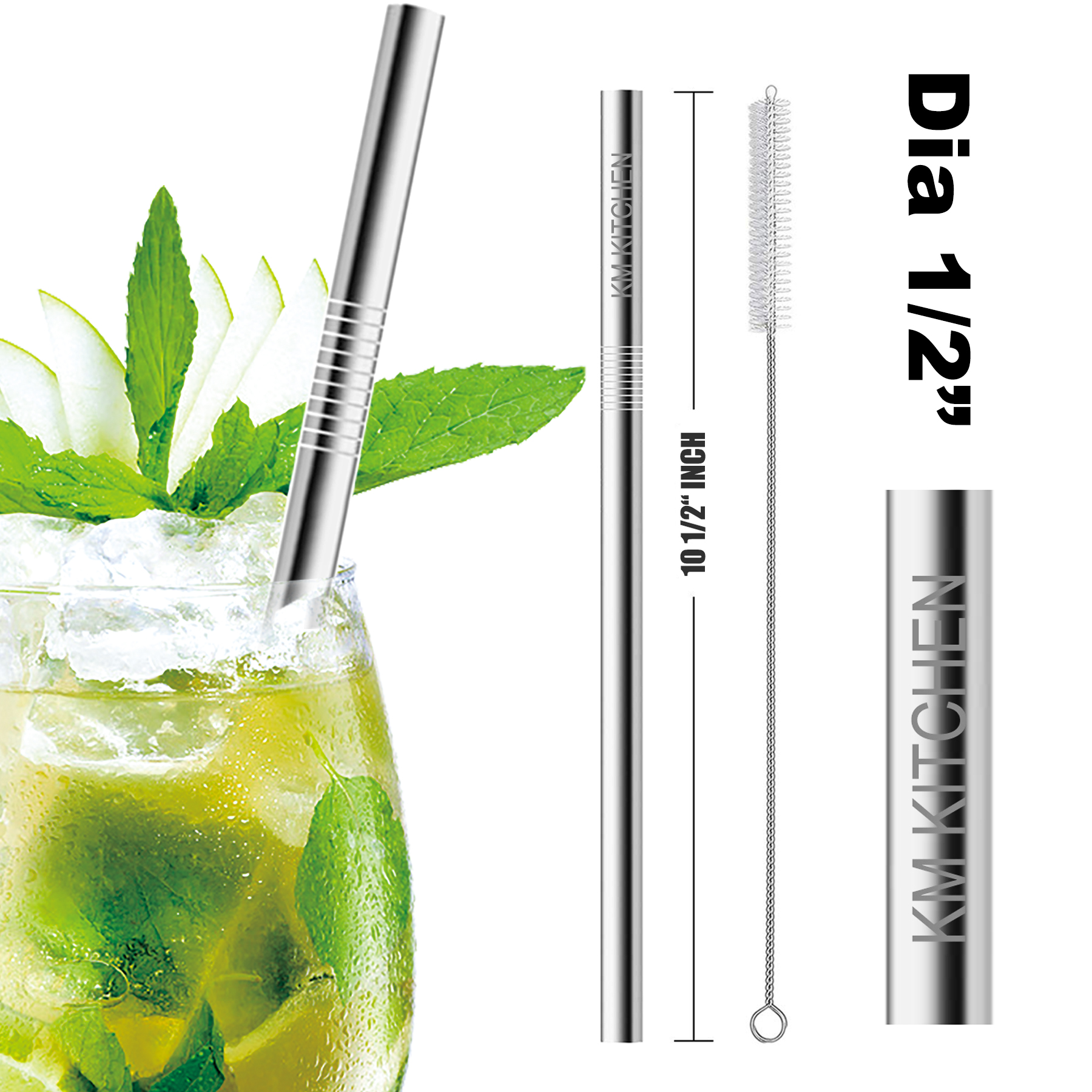 10 1/2"L 1/2"Dia Stainless Steel Straws 1