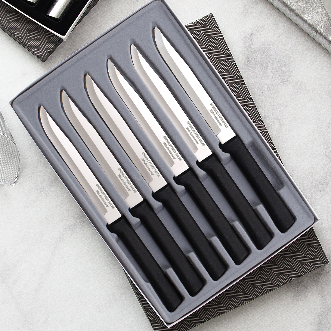 Six Utility/Steak Knives Gift Set w/Black Handle 5