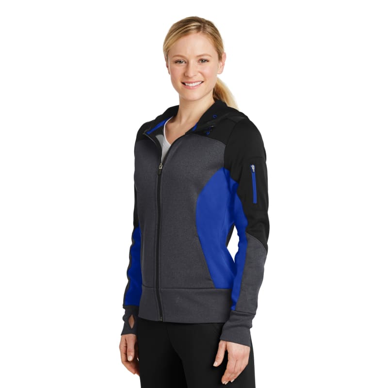 Sport-Tek Women's Tech Fleece Colorblock Full-Zip Hooded Jacket. 4