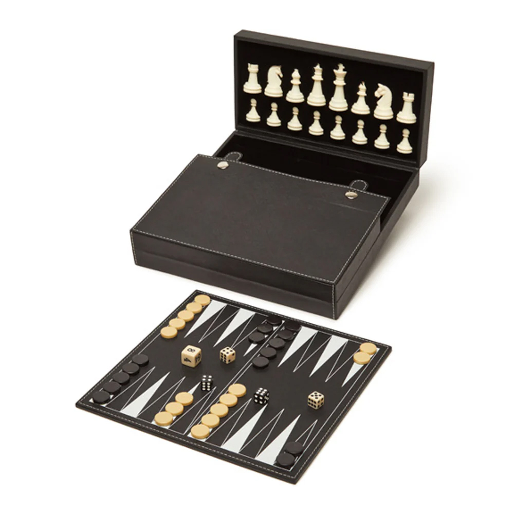 2 in 1 Vegan Leather with Velvet Interior Backgammon and Chess Set 5