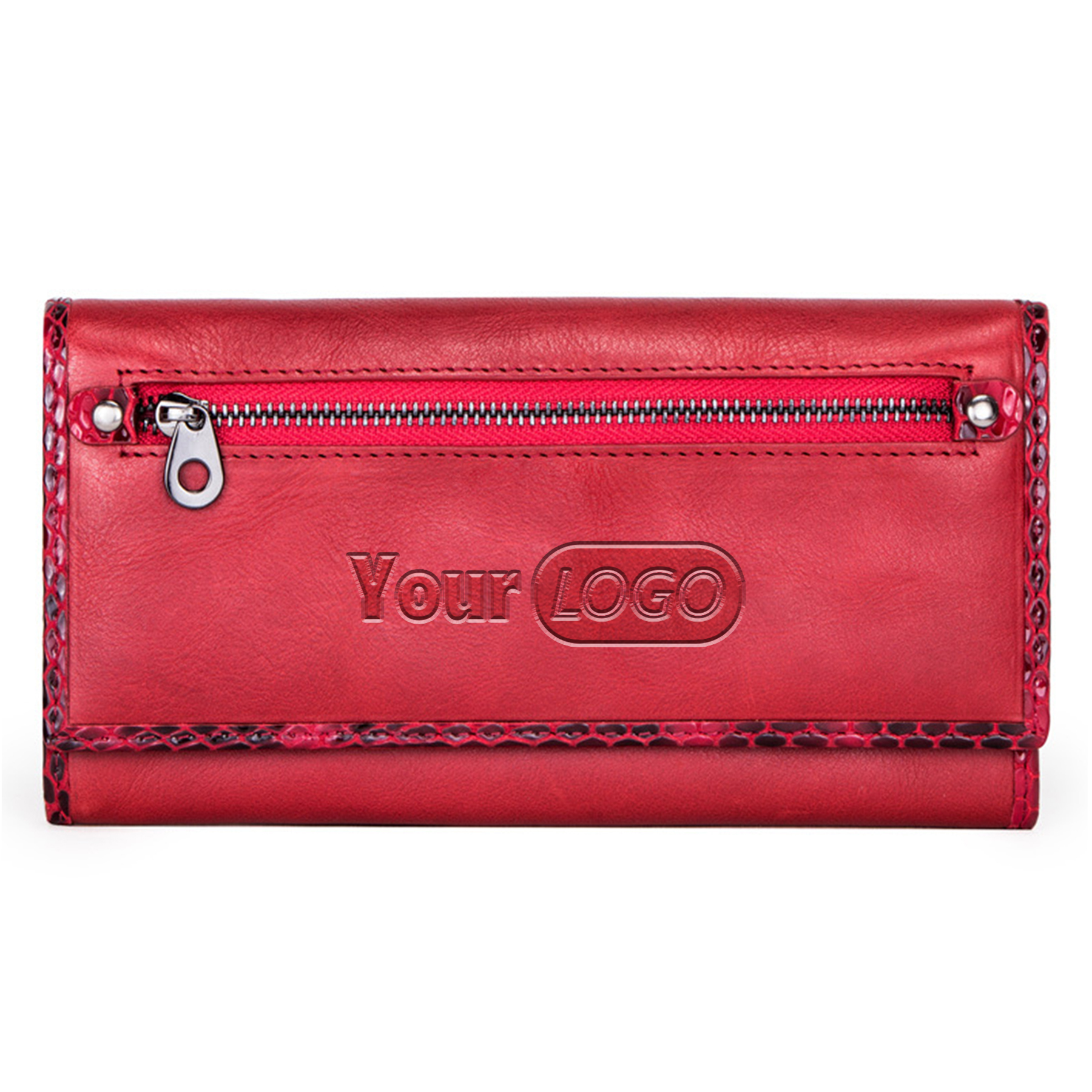 Leather 3 fold Covered crocodile Waterproof Wallet Red 2