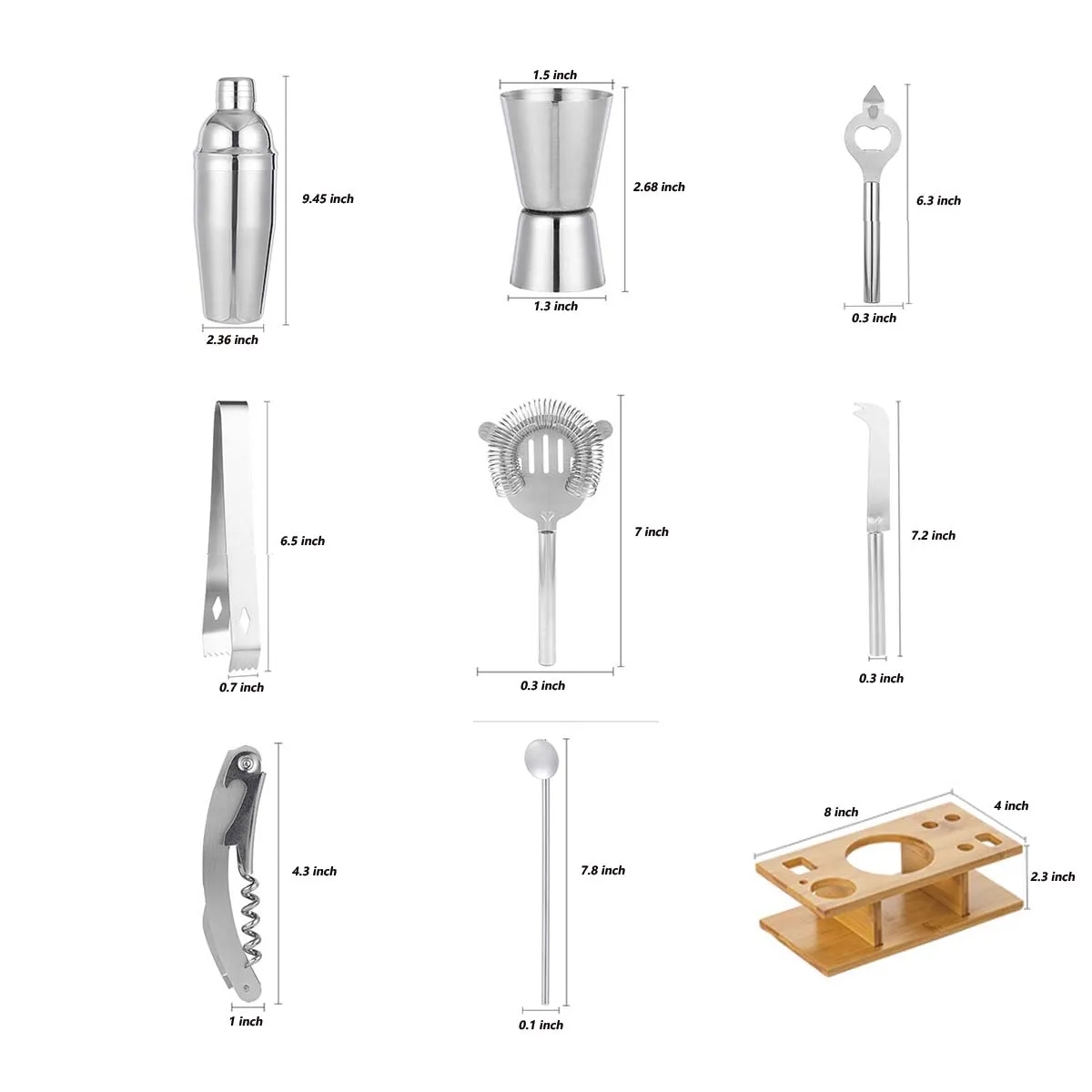 Custom Fashion 8-Piece Silver Cocktail Shaker Set 5