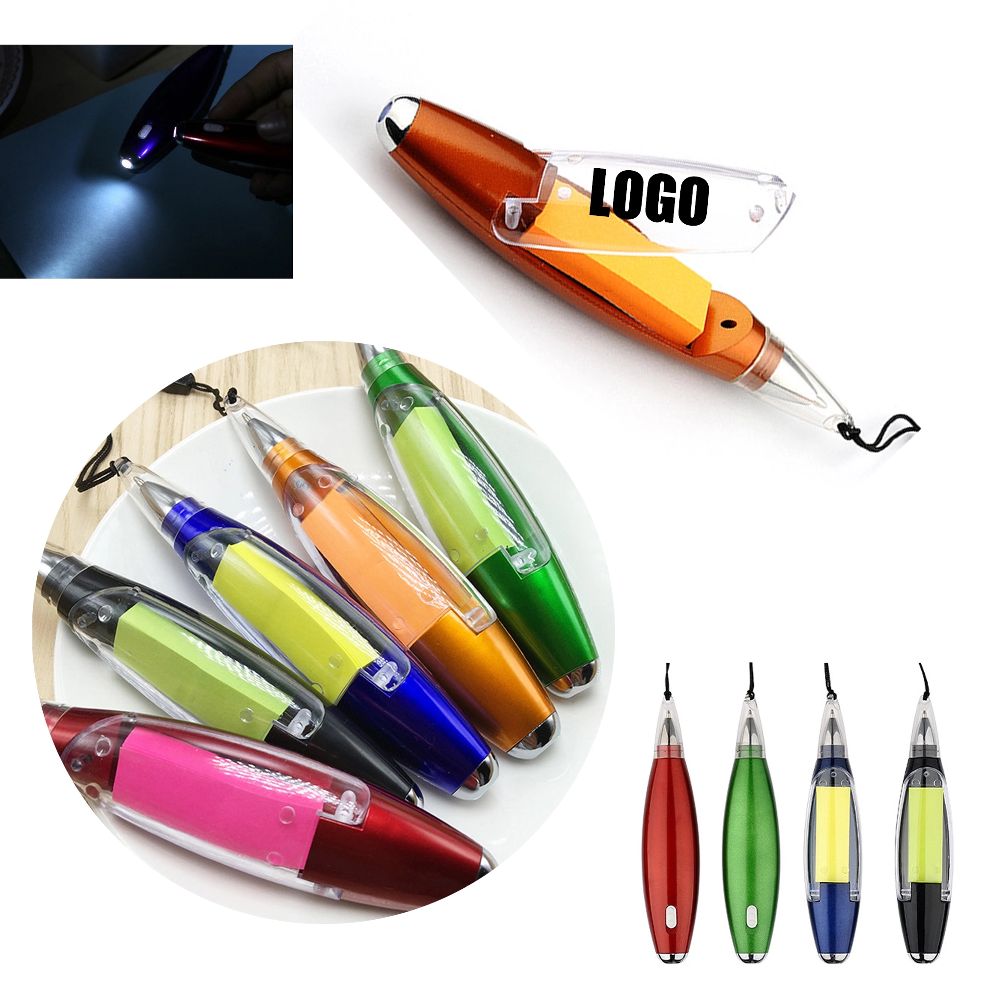 Sticky Notes LED Ballpoint Pen With Lanyard 6