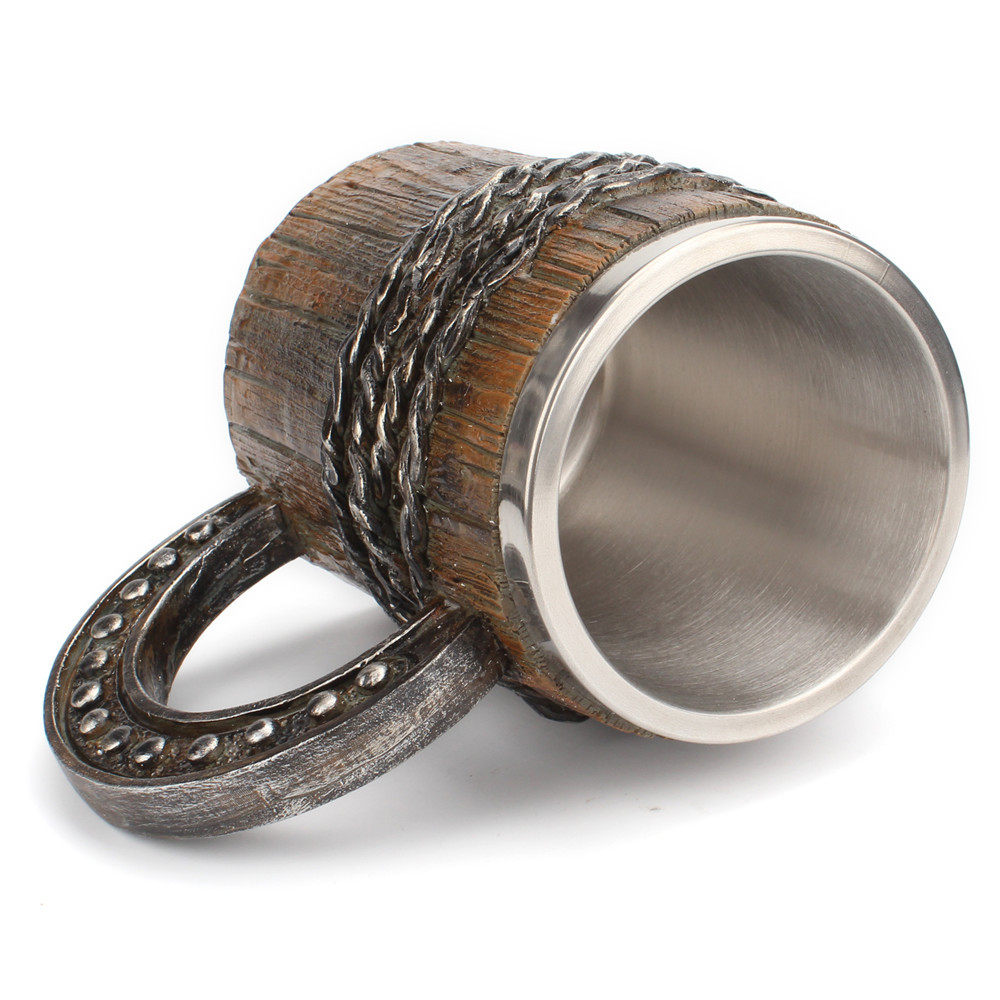 Simulation Horseshoe Handle Chain Wooden Barrel Style Beer Mug 5