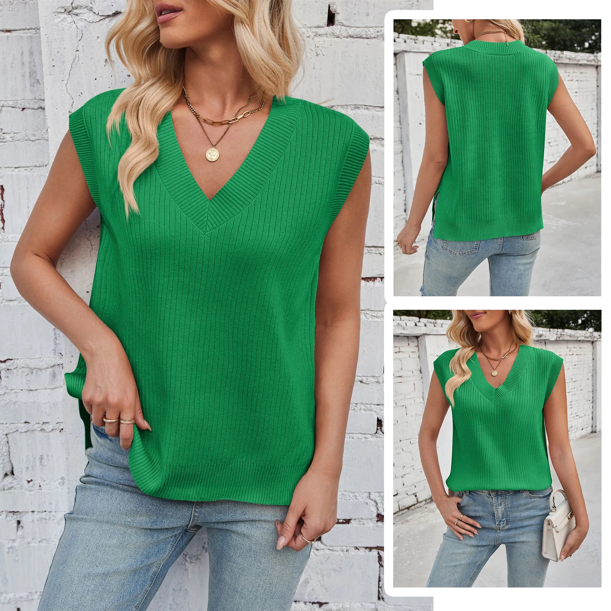 Women's V-Neck Wool Blend Knit Vest 8