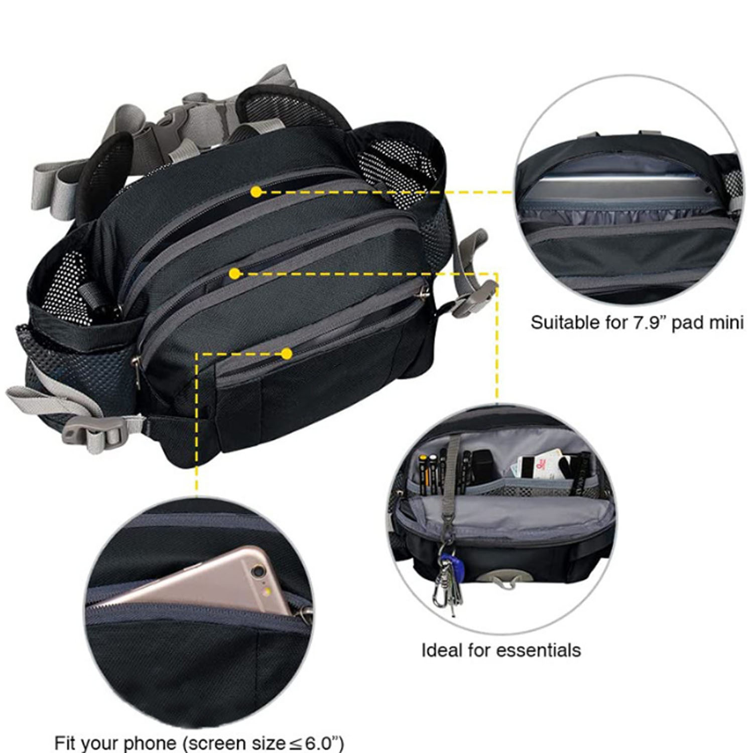 Water Bottle Holders Lumbar Belt HikingCamping Waist Bag 5