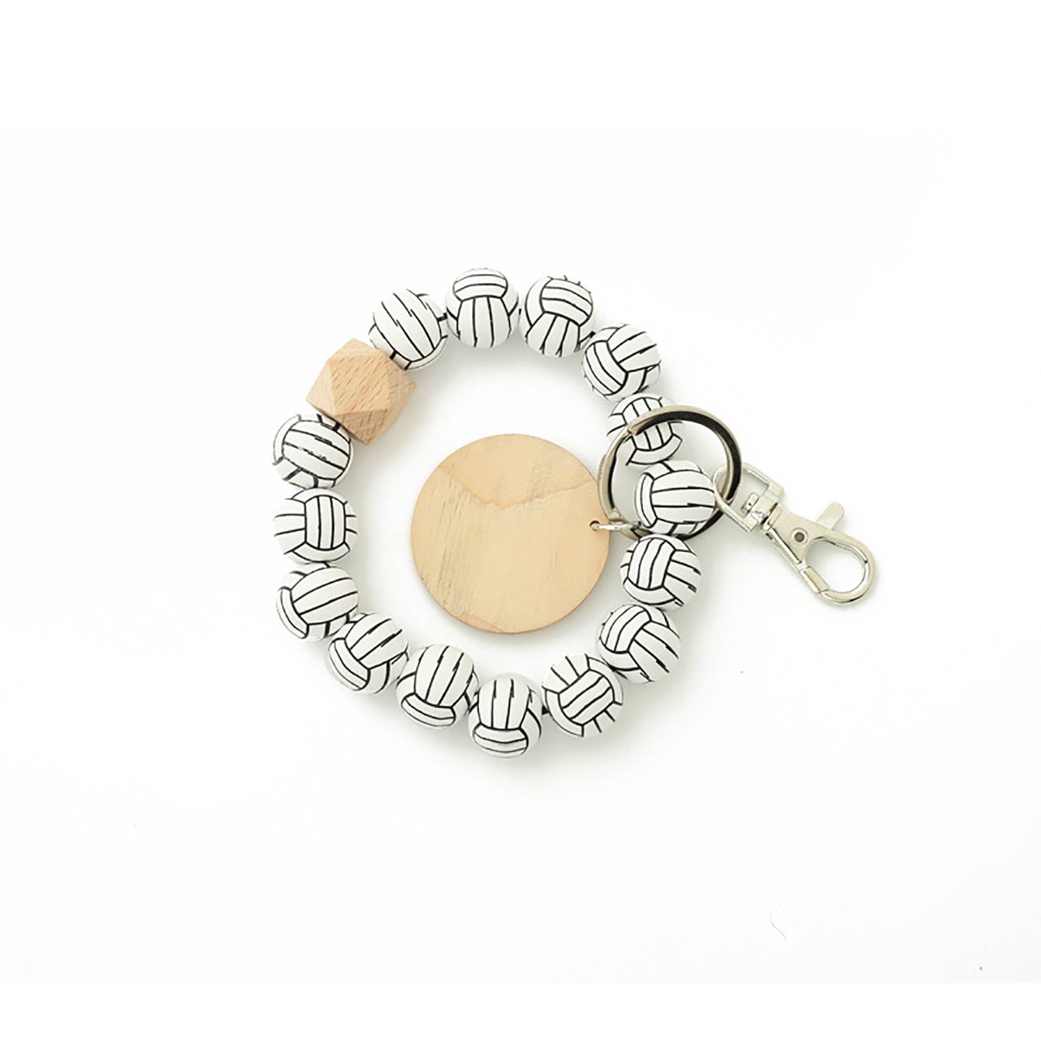 Custom Sports Ball Wooden Bead Bracelet Keychain 8