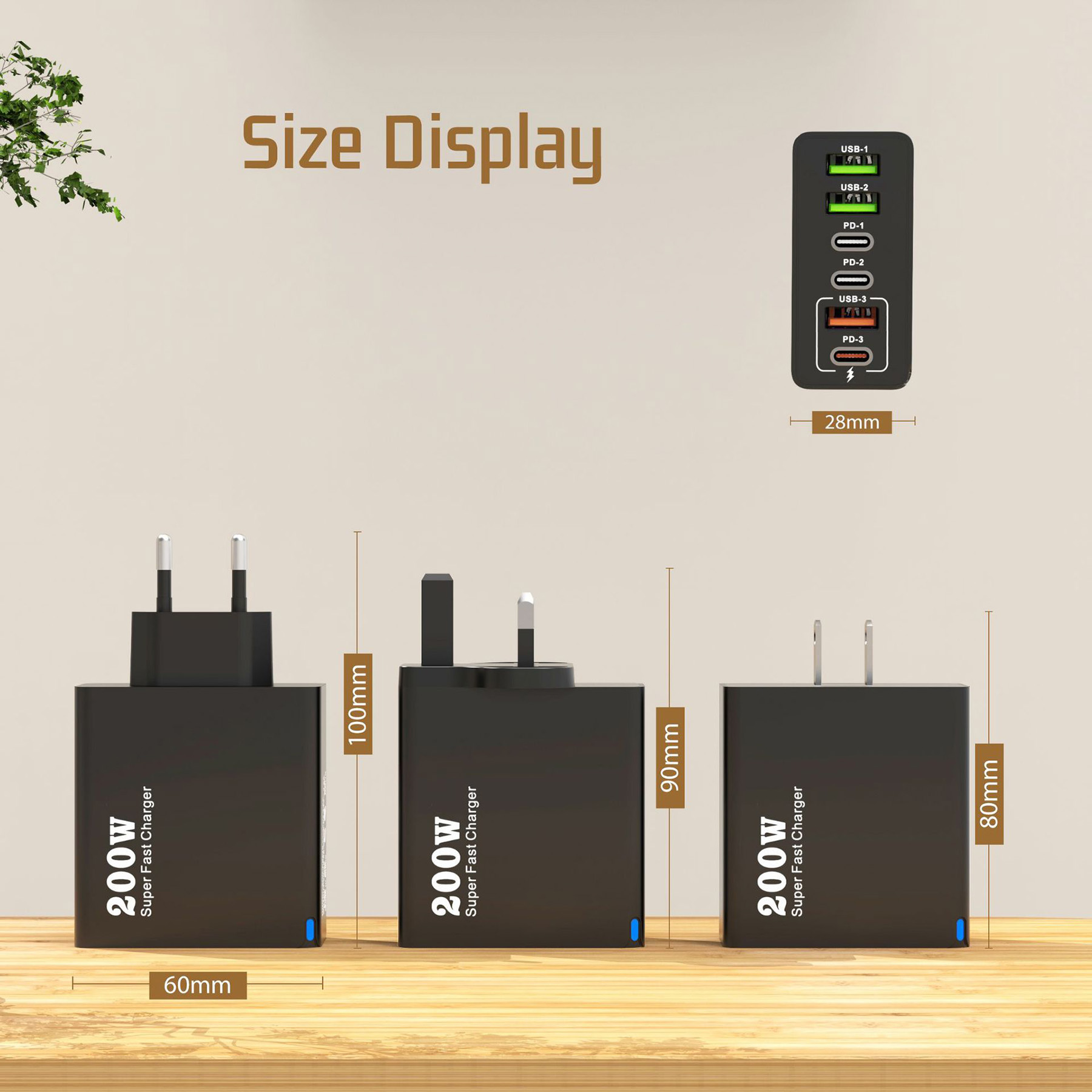 200W Multi Port Charger With 3USB 3PD 7