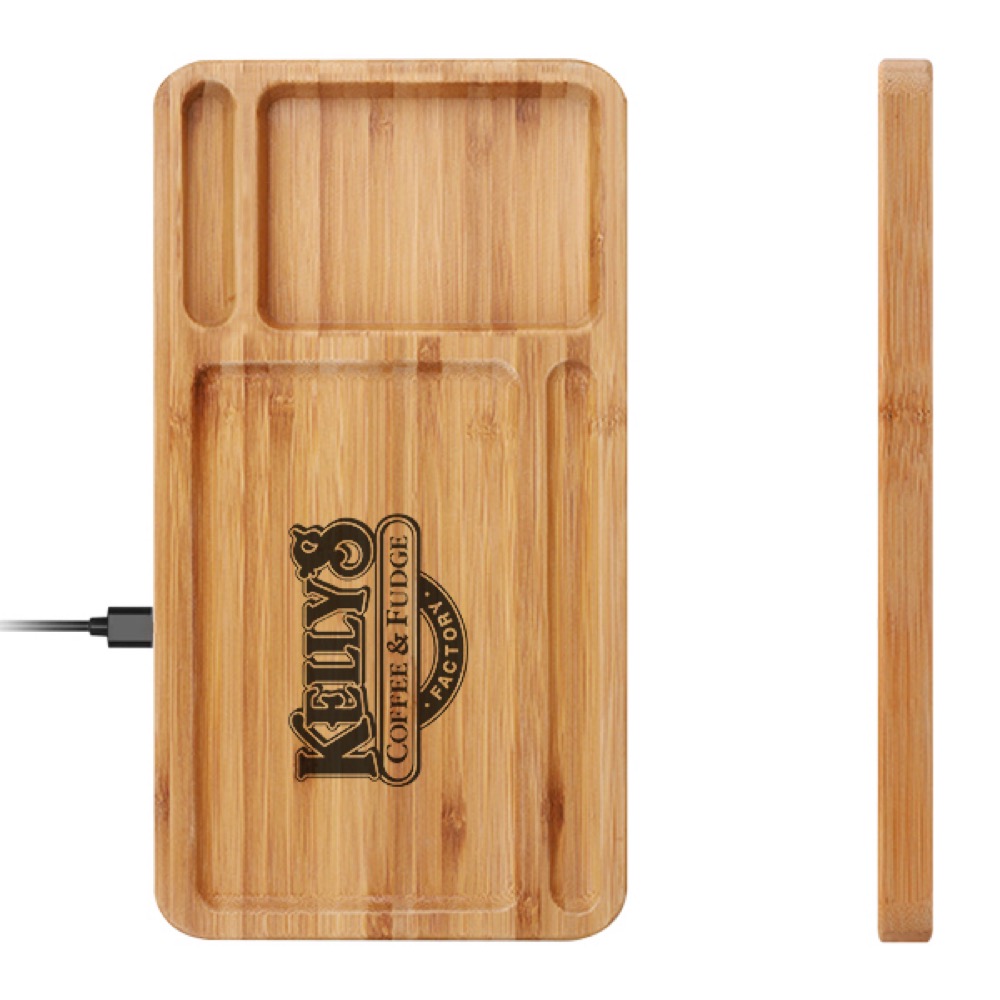 Bamboo Desk Organizer Wireless Charger 3