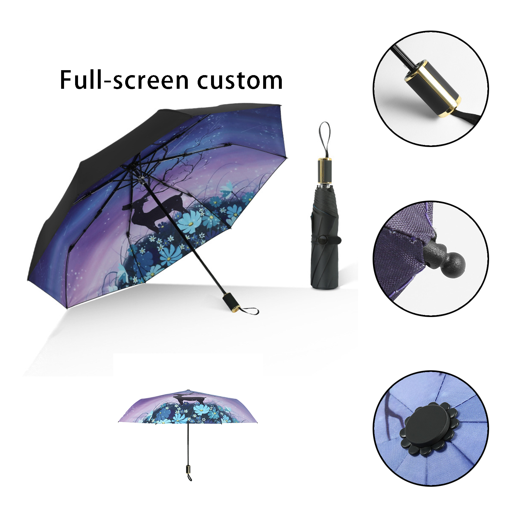Full-Screen Digital Printed Travel Folding Umbrella 2