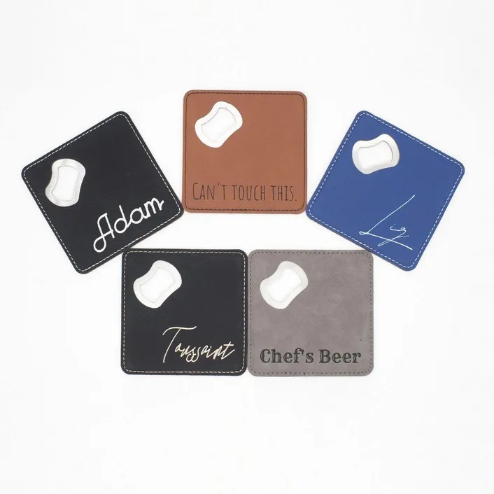 Square Leather Coaster Bottle Opener 11