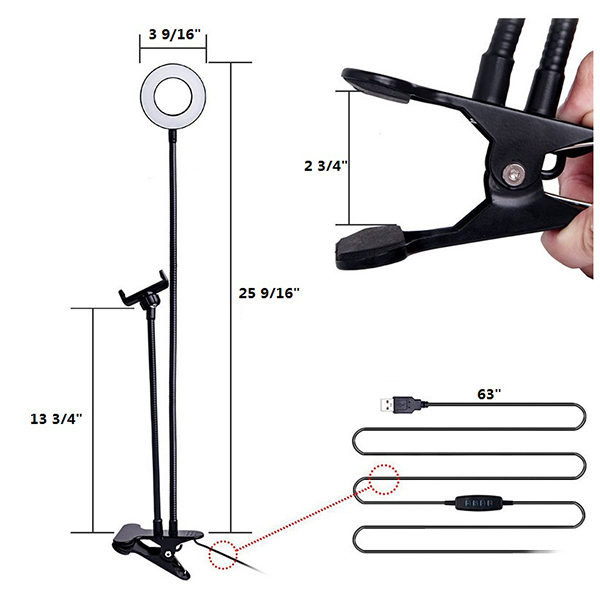 2 In 1 LED Selfie Ring Light Rotating Desktop Phone Stand 2