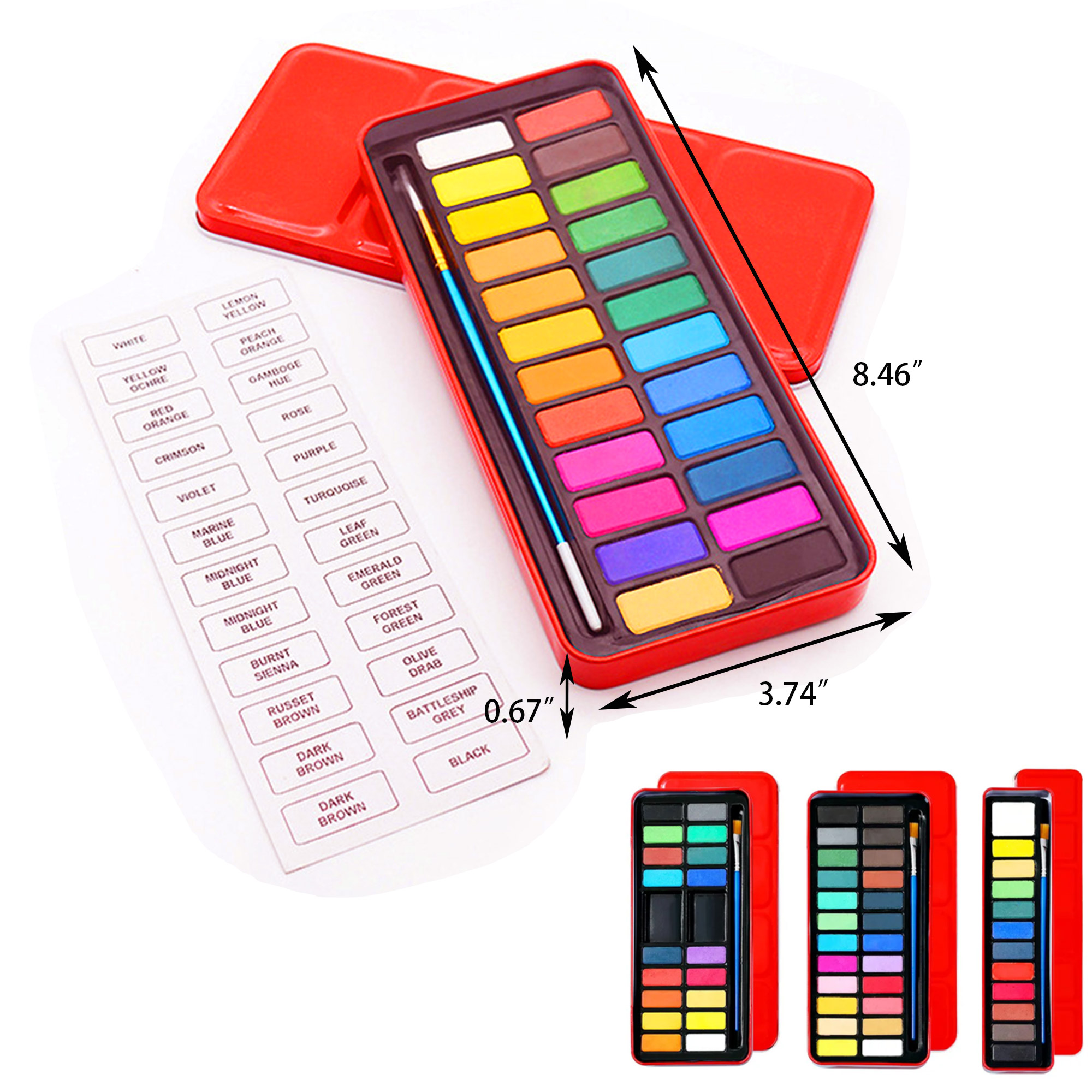 Metal Box 24 Colors Solid Watercolor Paint Set Full Color 2