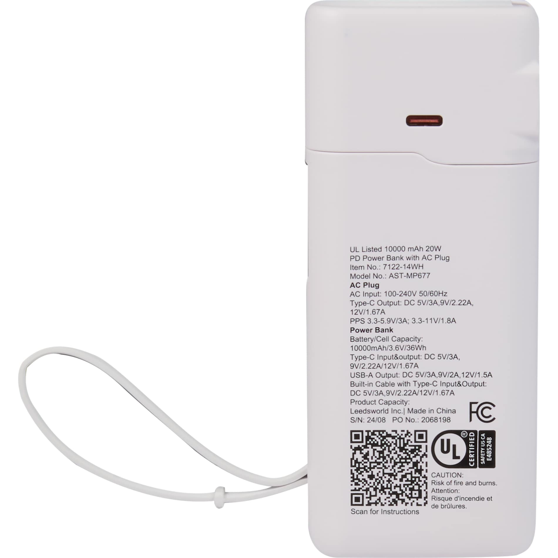 UL Listed 10,000 mAh 20W PD Power Bank with AC Plu 32