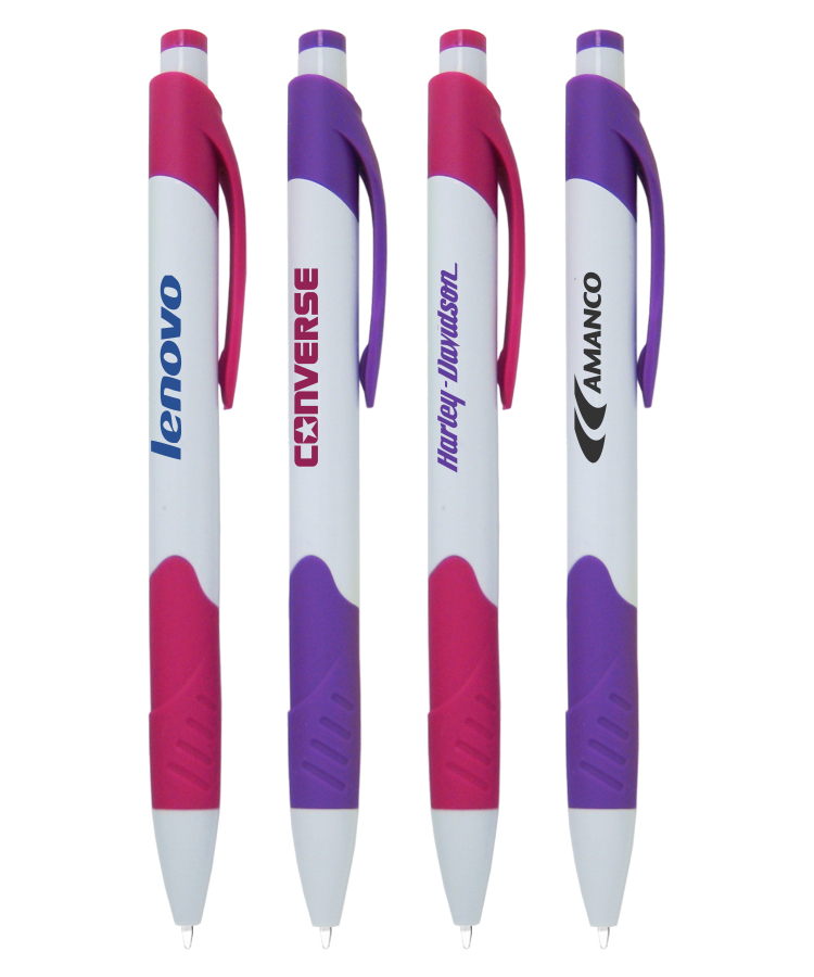 Union Printed White "Maryland" Clicker Pen w/ Colored Rubber Grip 2