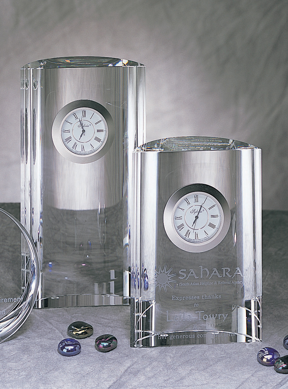 7" Crystal Half Cylinder Clock Award 1
