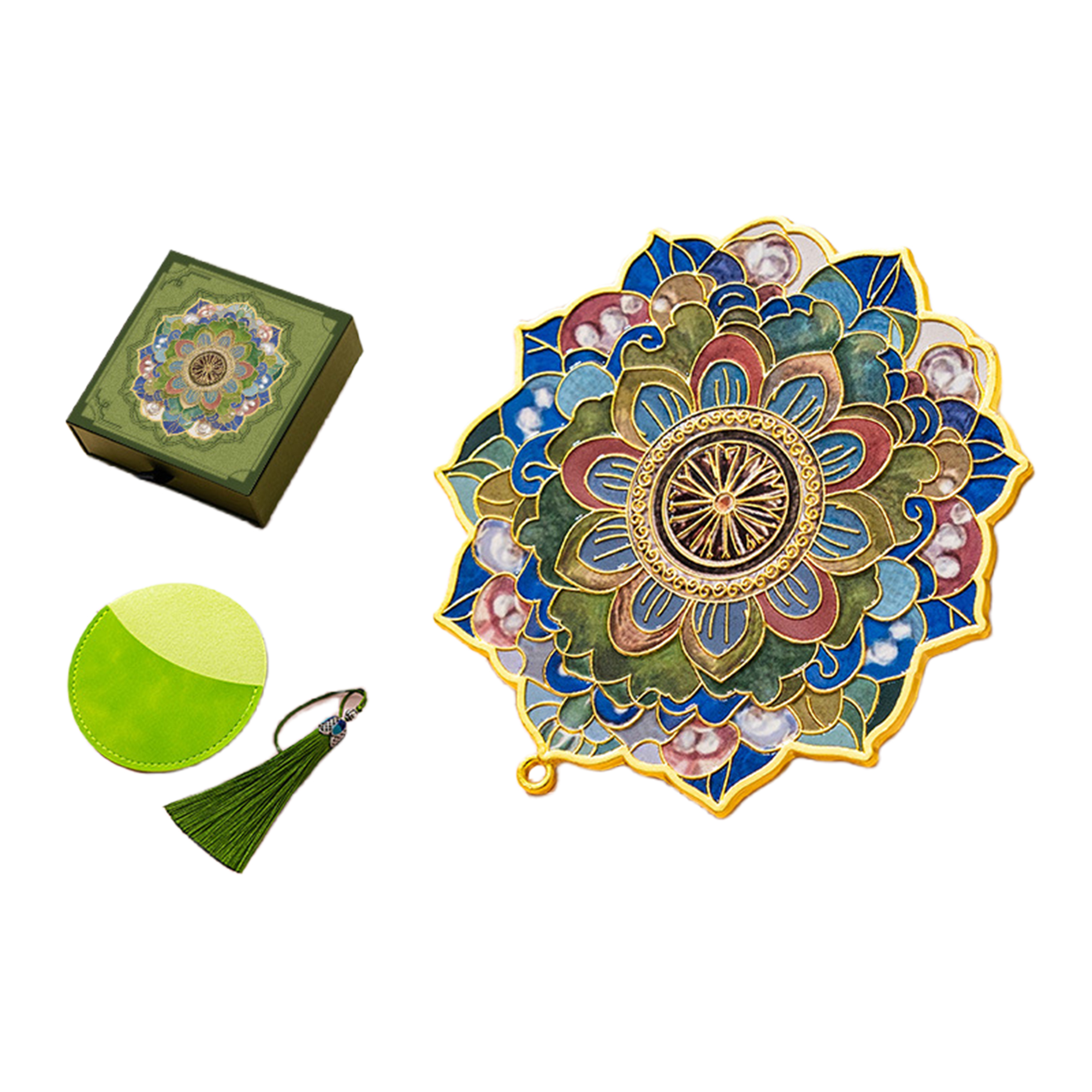 Green Floral Portable Mirror with Embossed Texture 1
