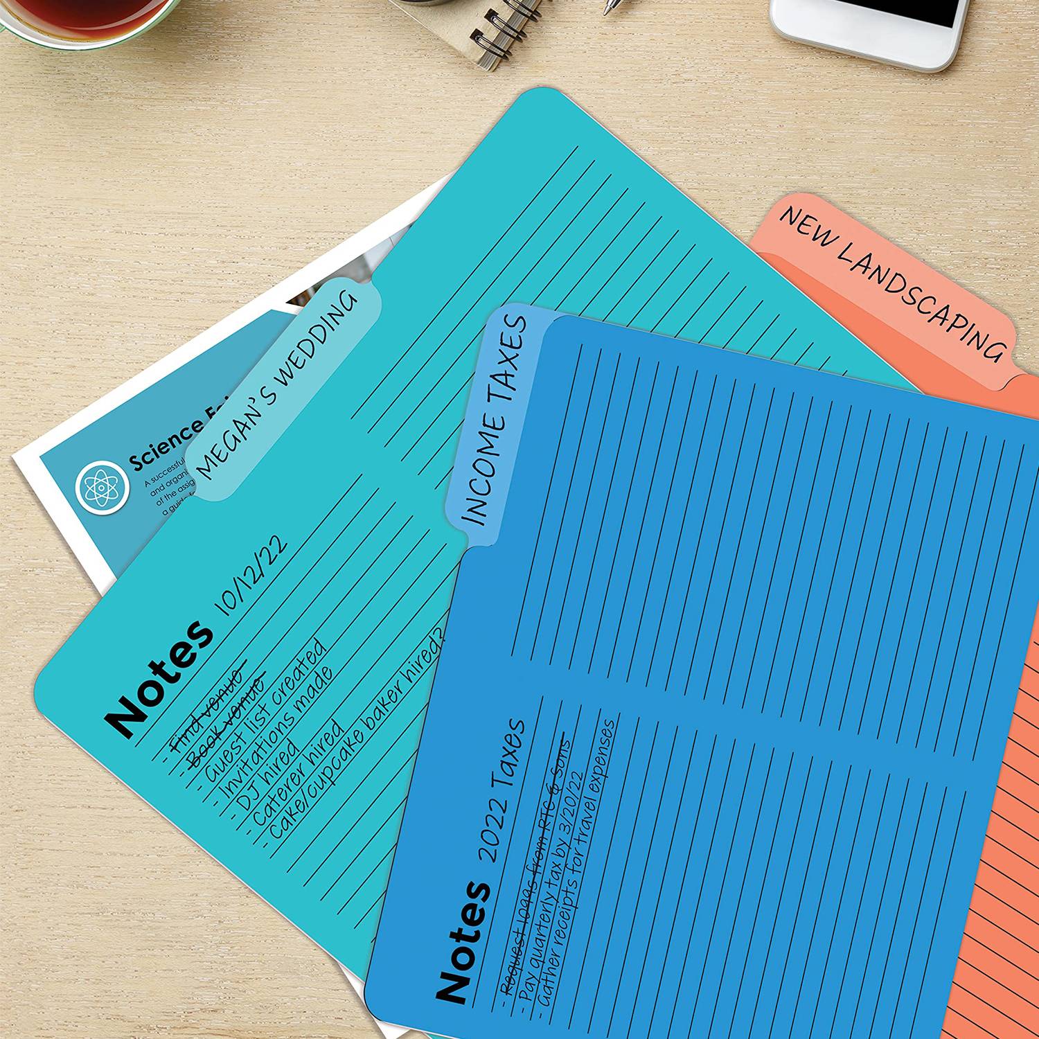 16-Pack Notes Tabbed Lined File Folders 8