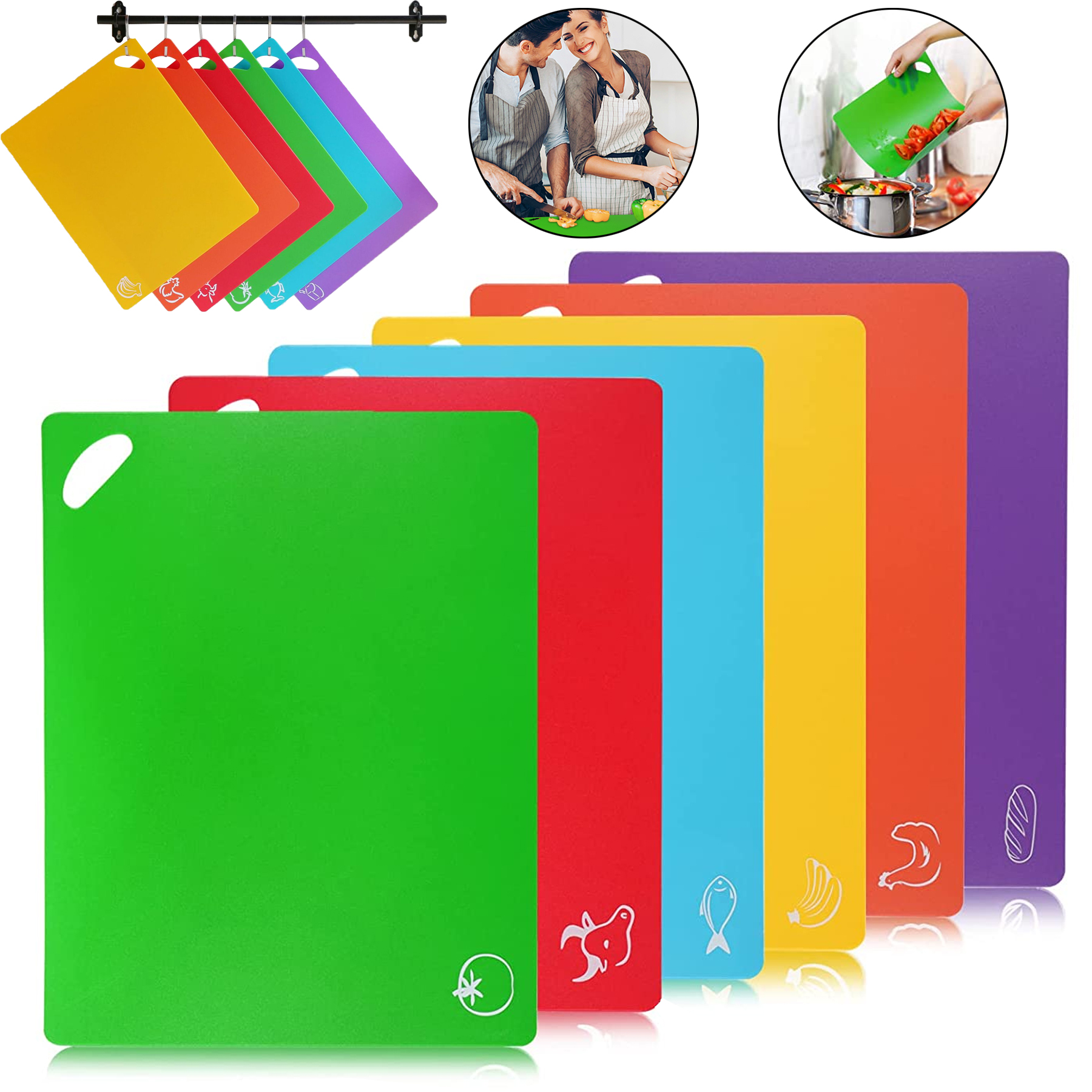 Flexible Plastic Cutting Board Mats Set 2