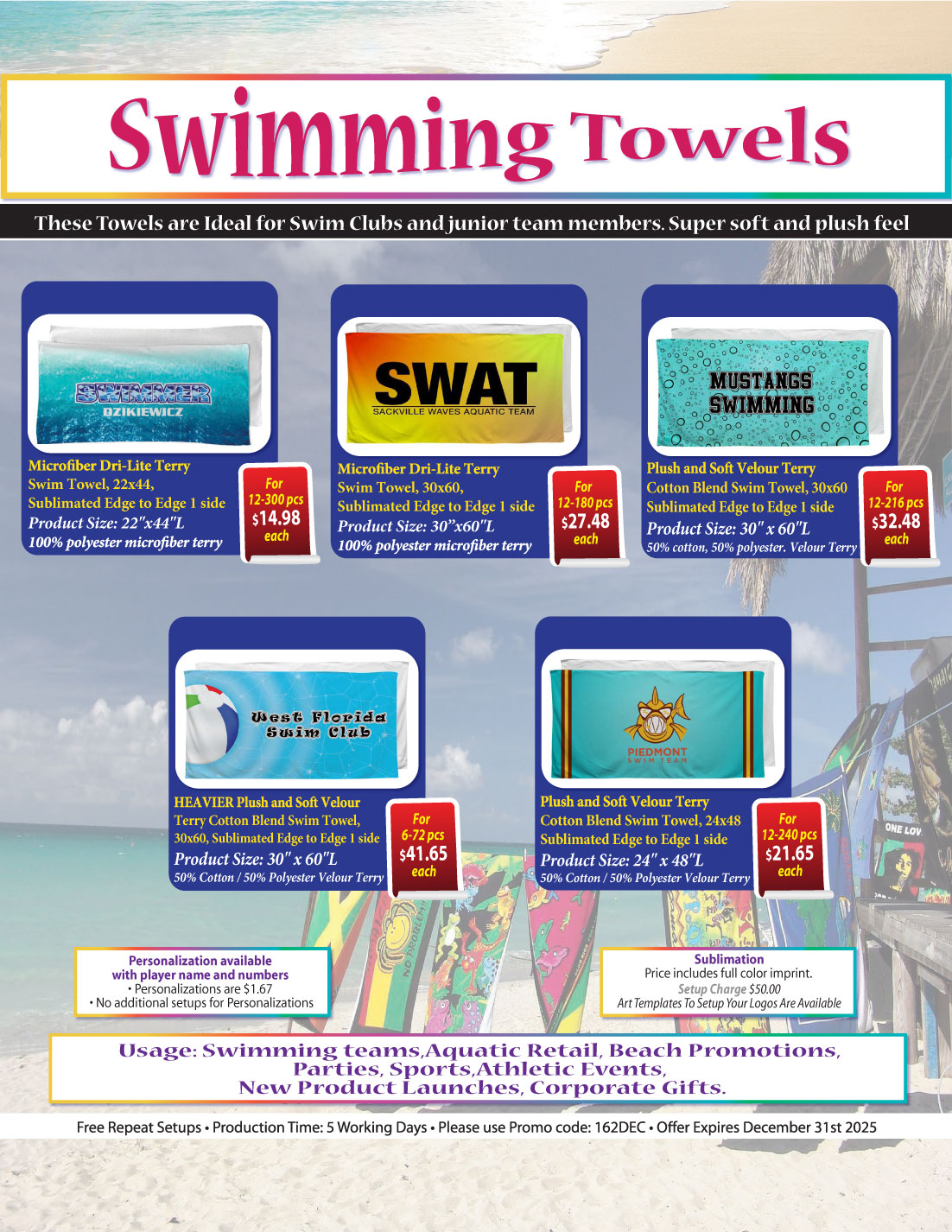 Swim Towel in Microfiber Dri-Lite Terry, 30x60, Sublimated Edge to Edge 1 side 6