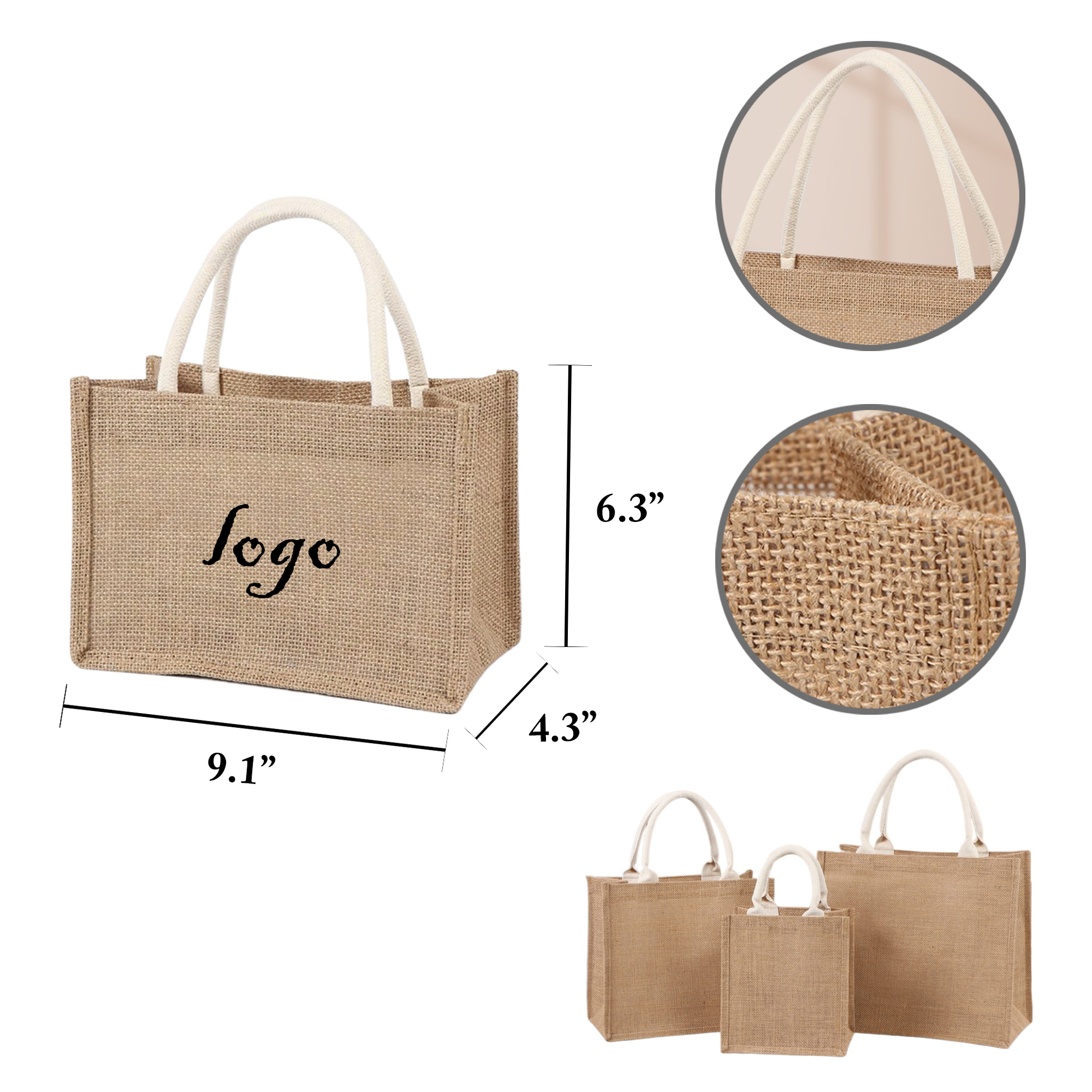 MOQ20 Jute Handbag For Shopping, custom tote bag with logo imprint 2