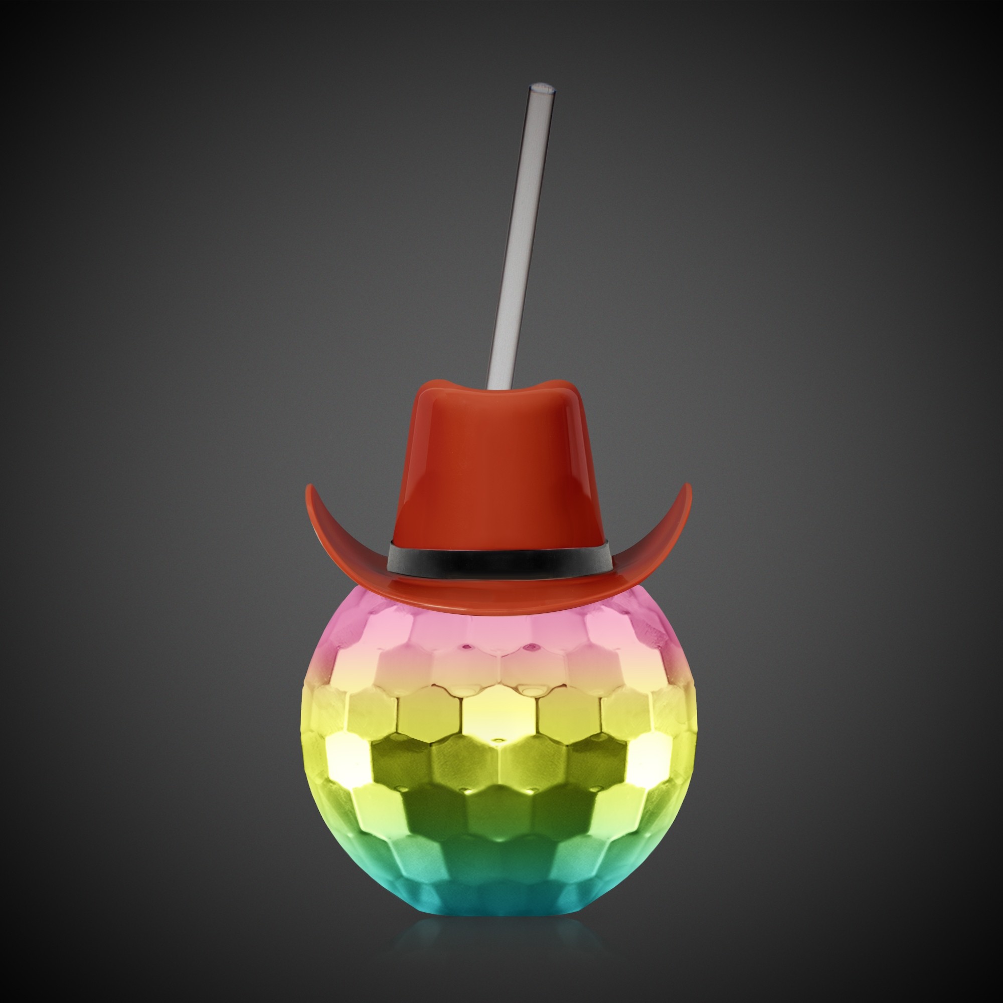 Disco Ball Cup Rainbow w/Straw and Brown Hat(hat not assembled)(Imprintable) 4