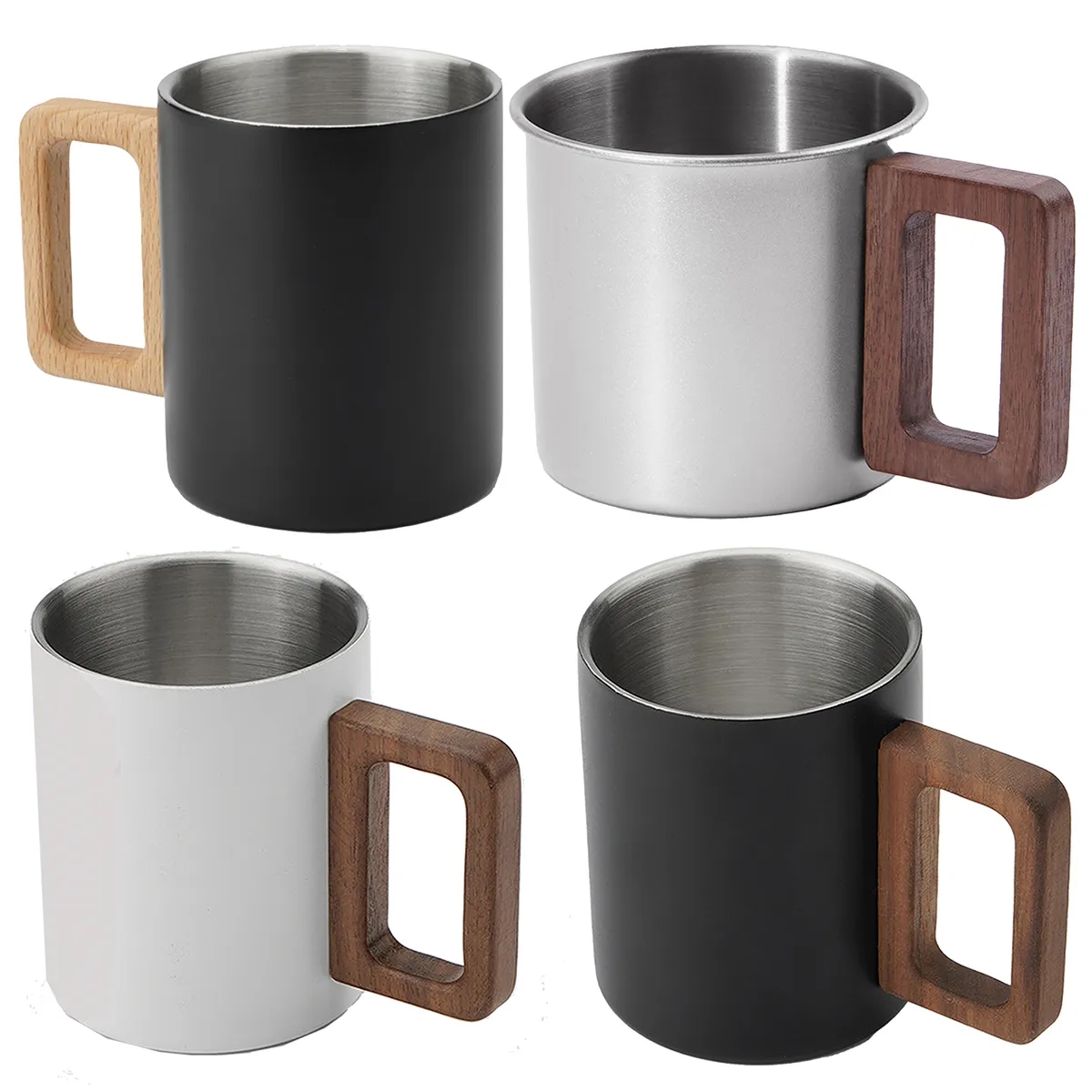 Double Wall Stainless Steel Mug With Walnut Wooden Handle 2