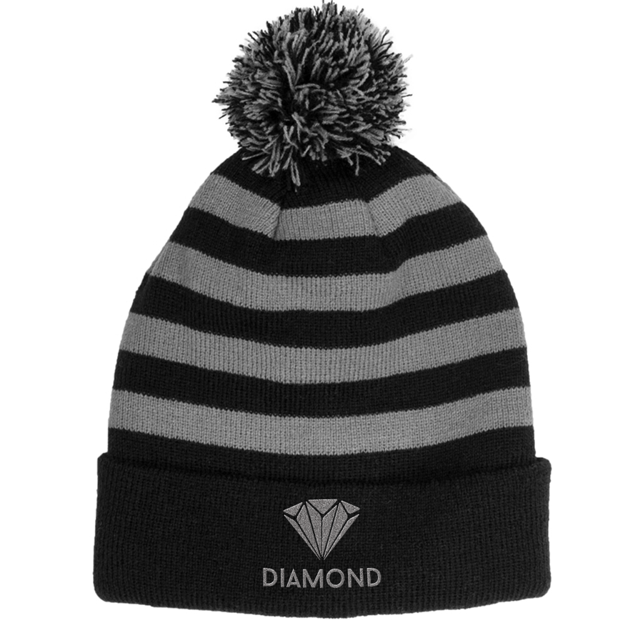 Striped Ribbed Knit Beanie with Pompom 4